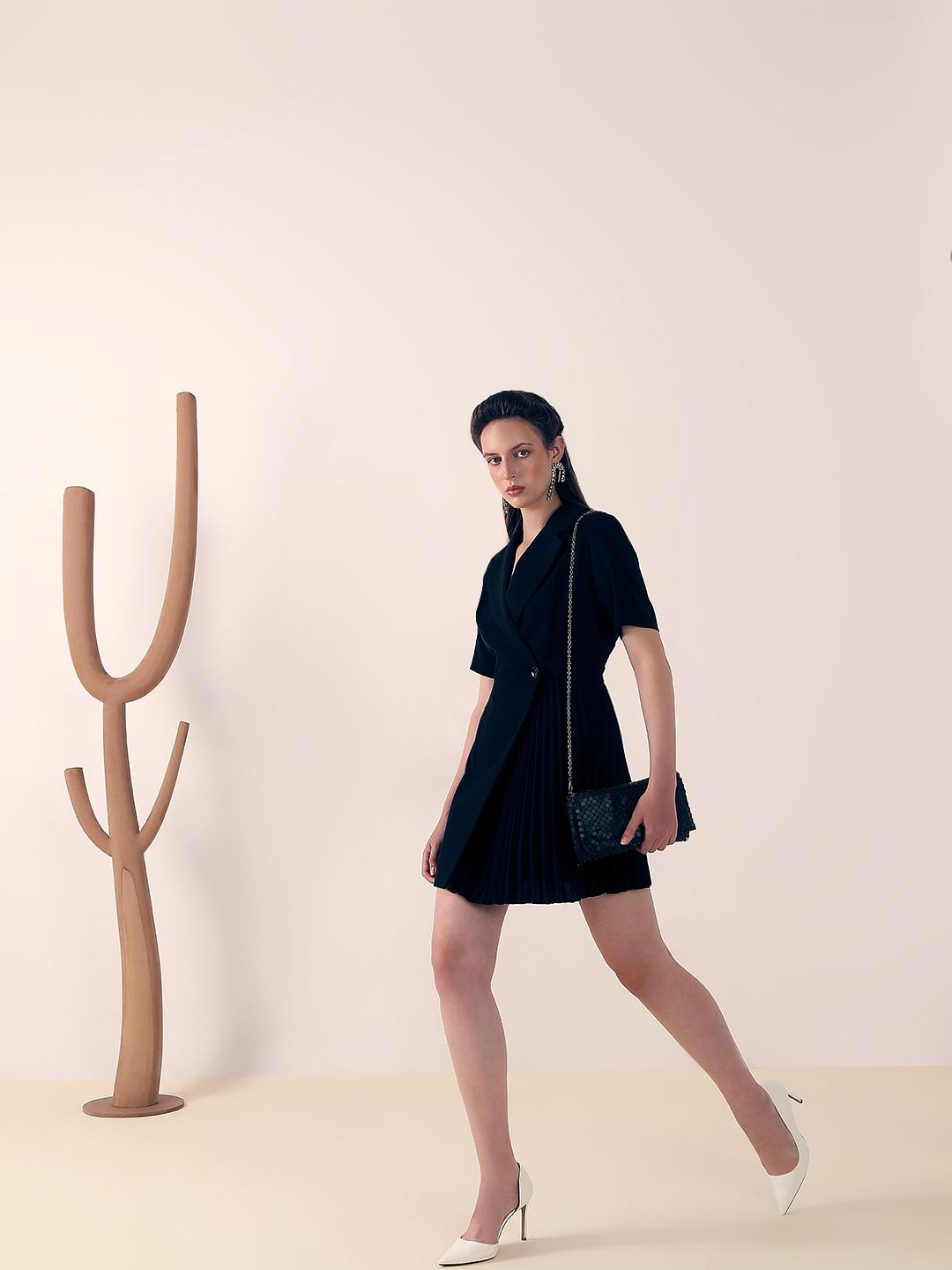 Black Pleated Blazer Dress