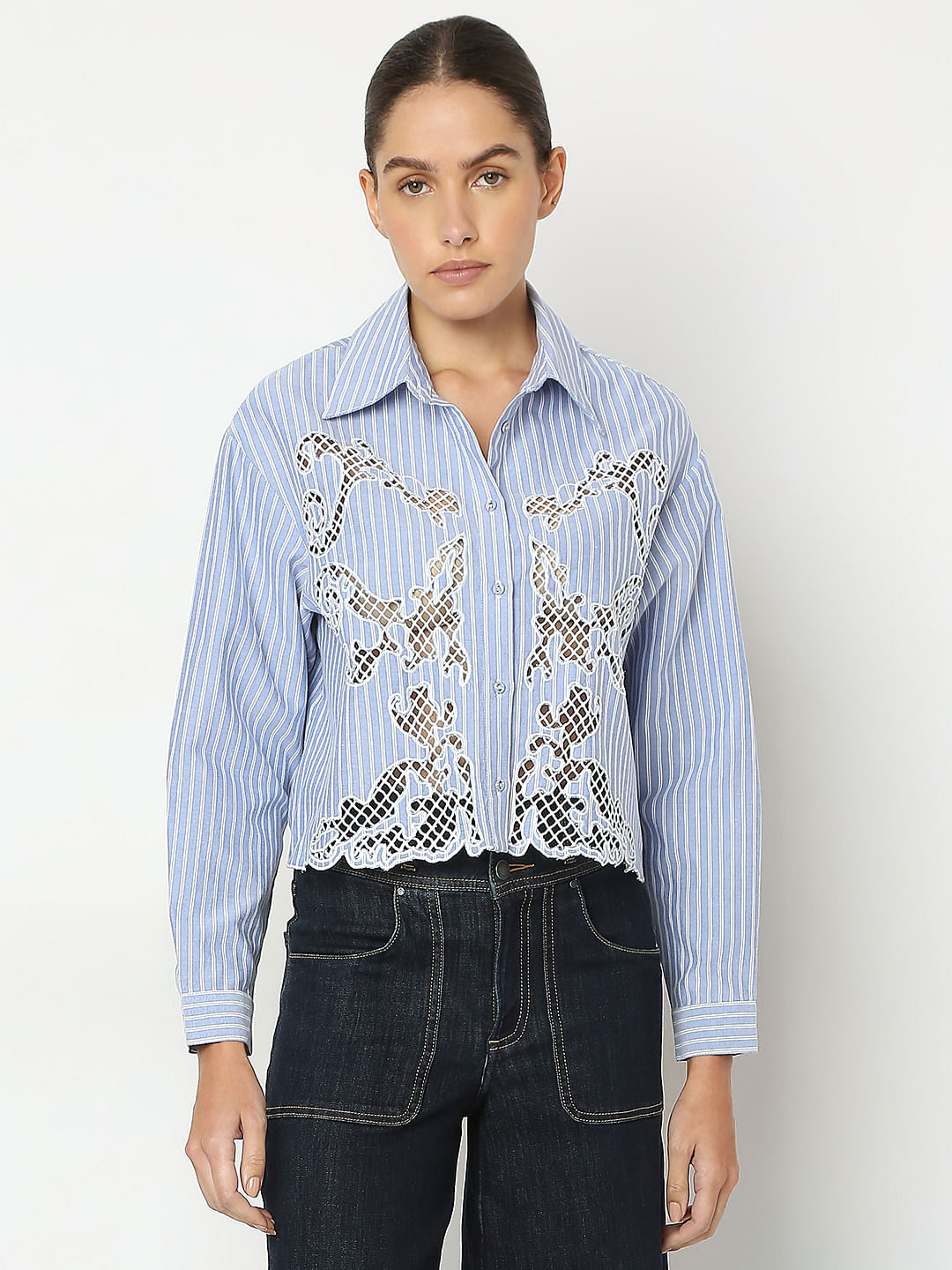 Blue Lace Striped Shirt
