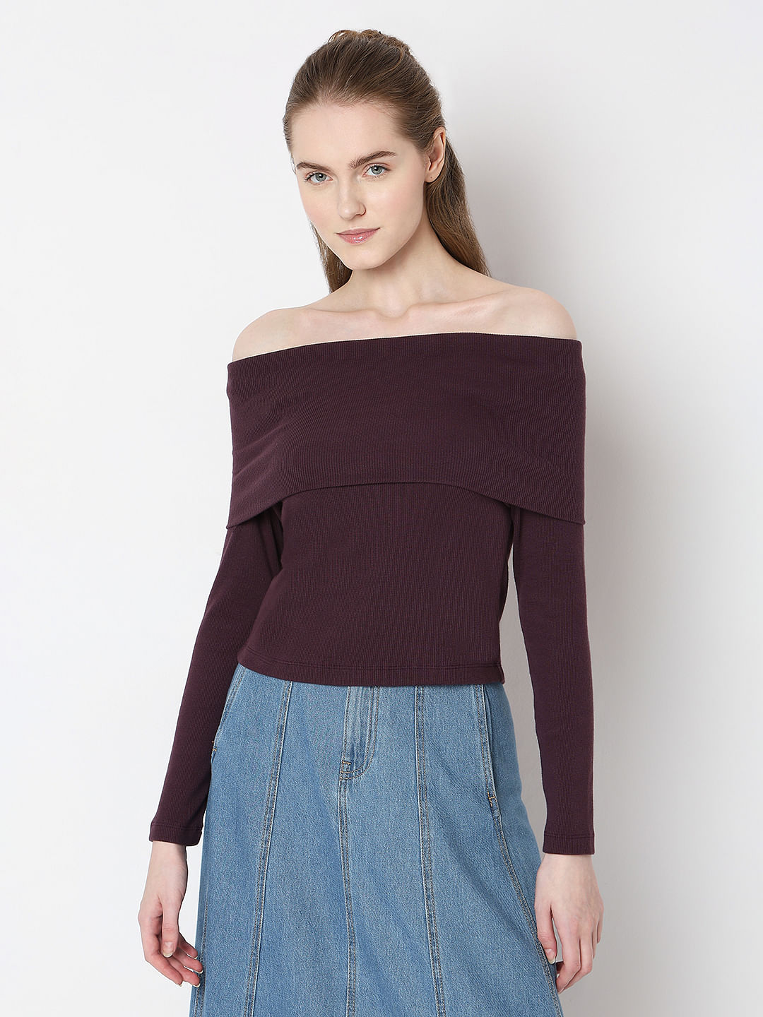 Burgundy Off-Shoulder Top