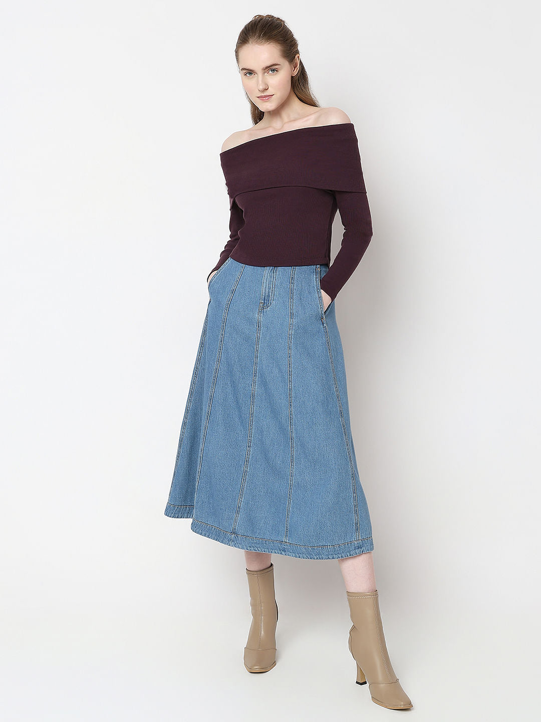 Burgundy Off-Shoulder Top