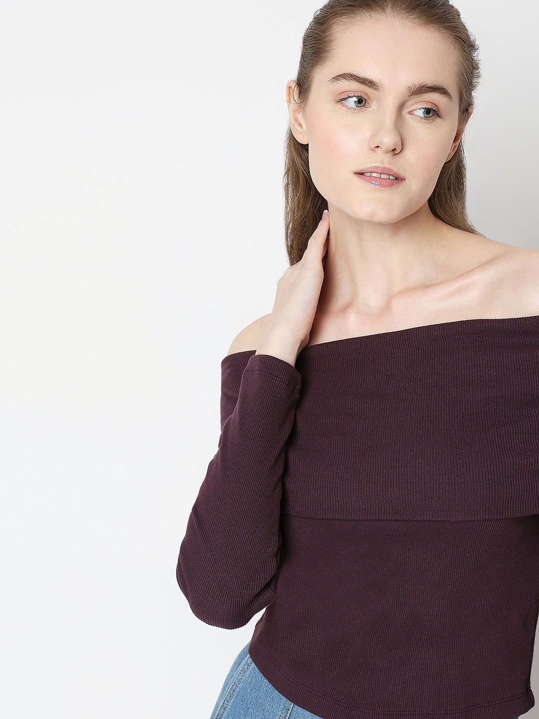 Burgundy Off-Shoulder Top
