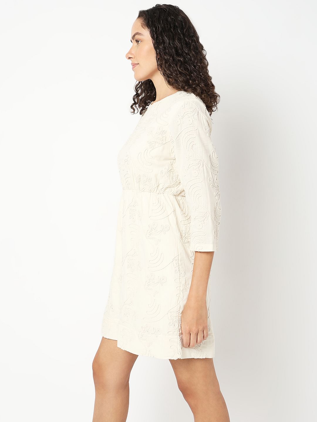 Cream Textured Mini Dress