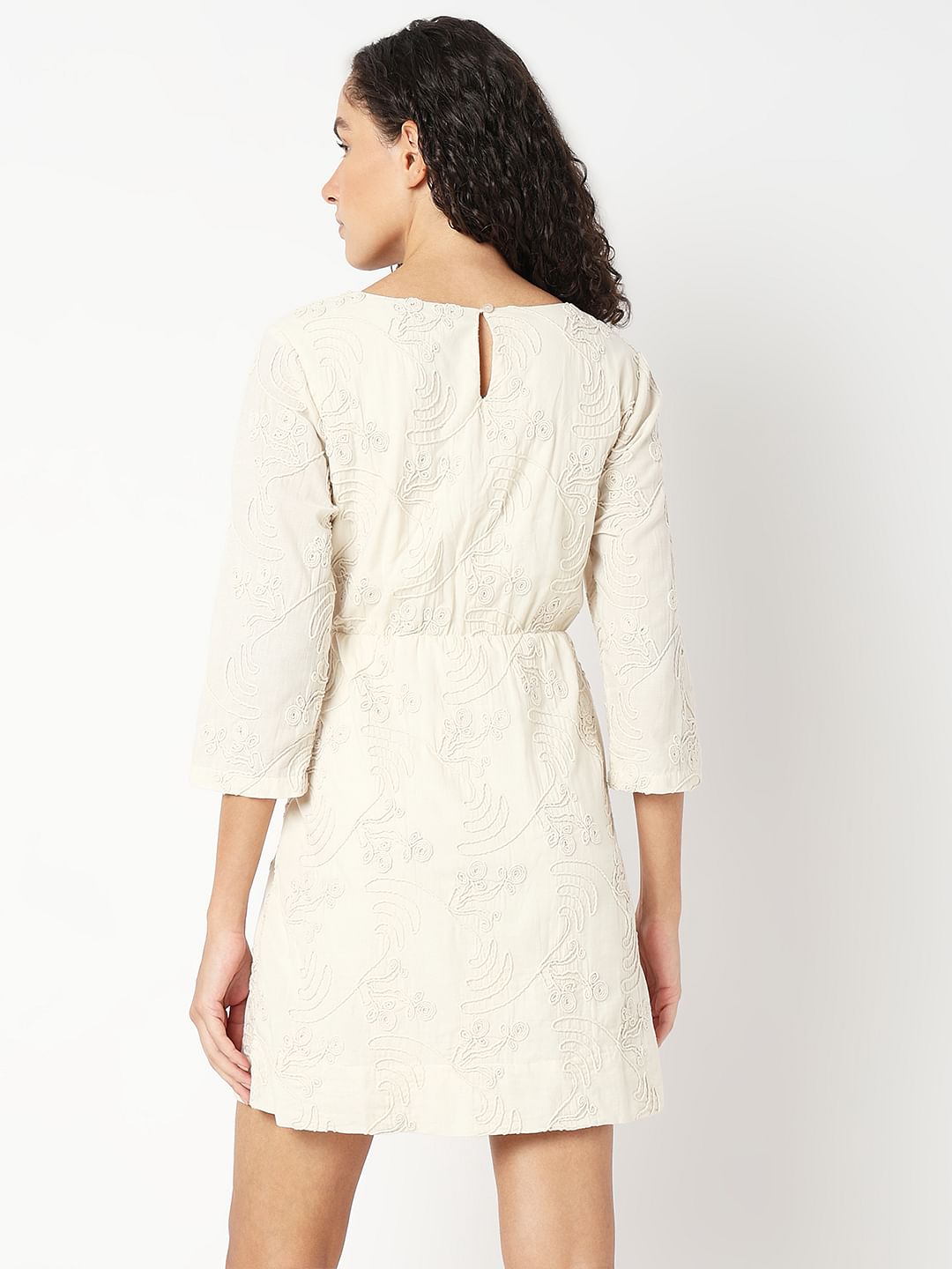 Cream Textured Mini Dress
