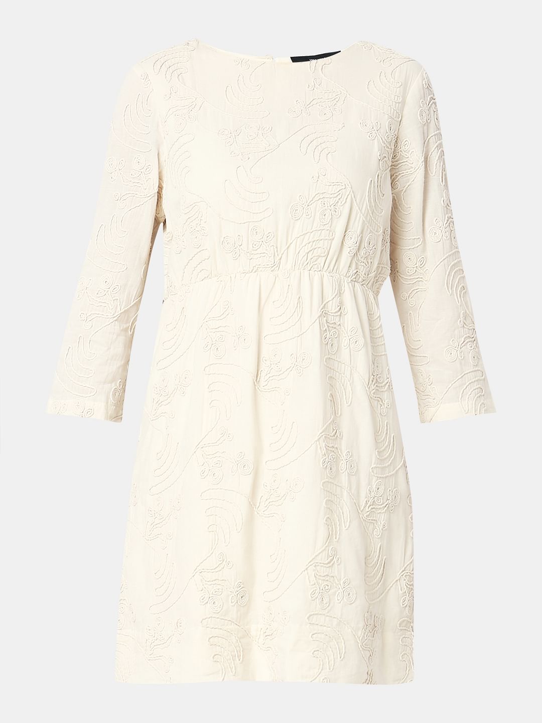 Cream Textured Mini Dress