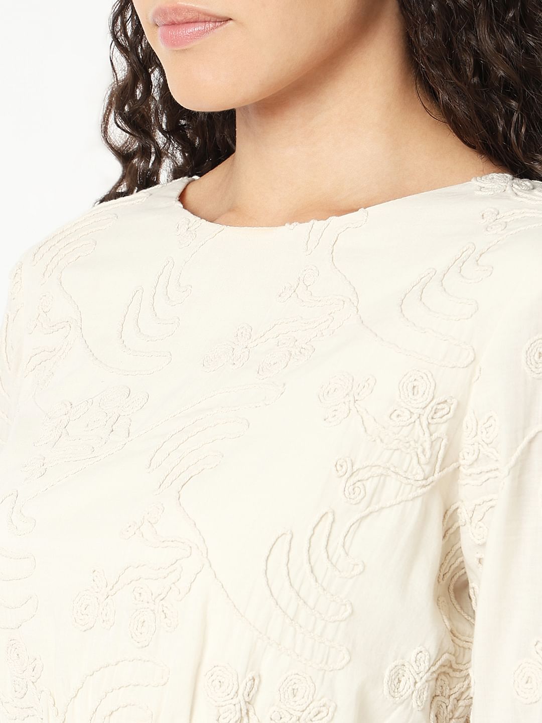 Cream Textured Mini Dress