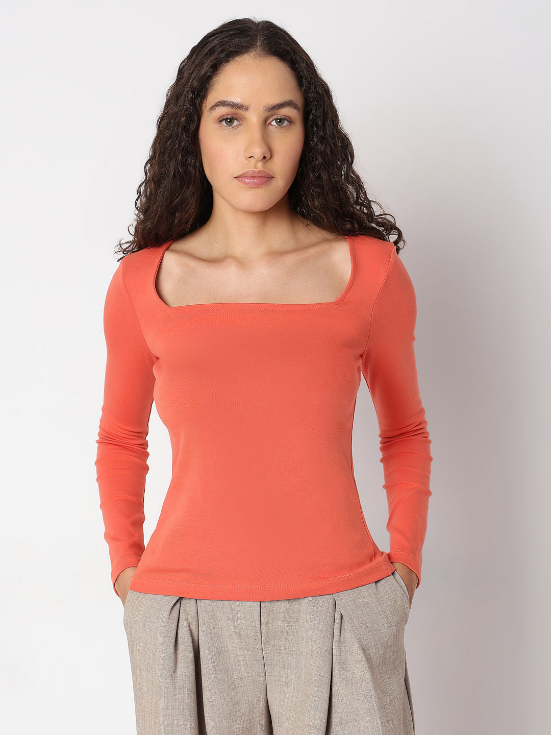 Coral Square Neck Top