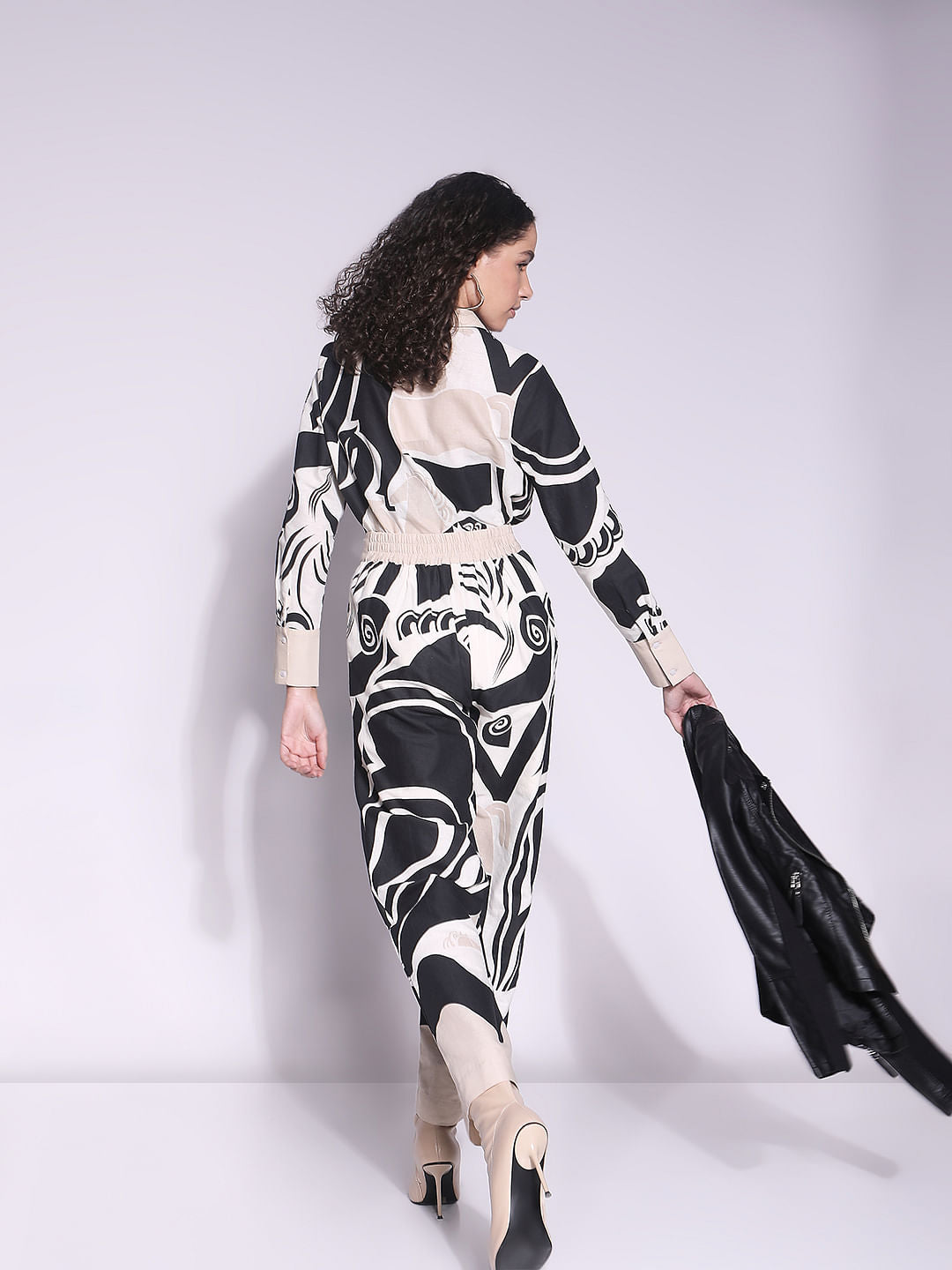 Beige Abstract Print Pant