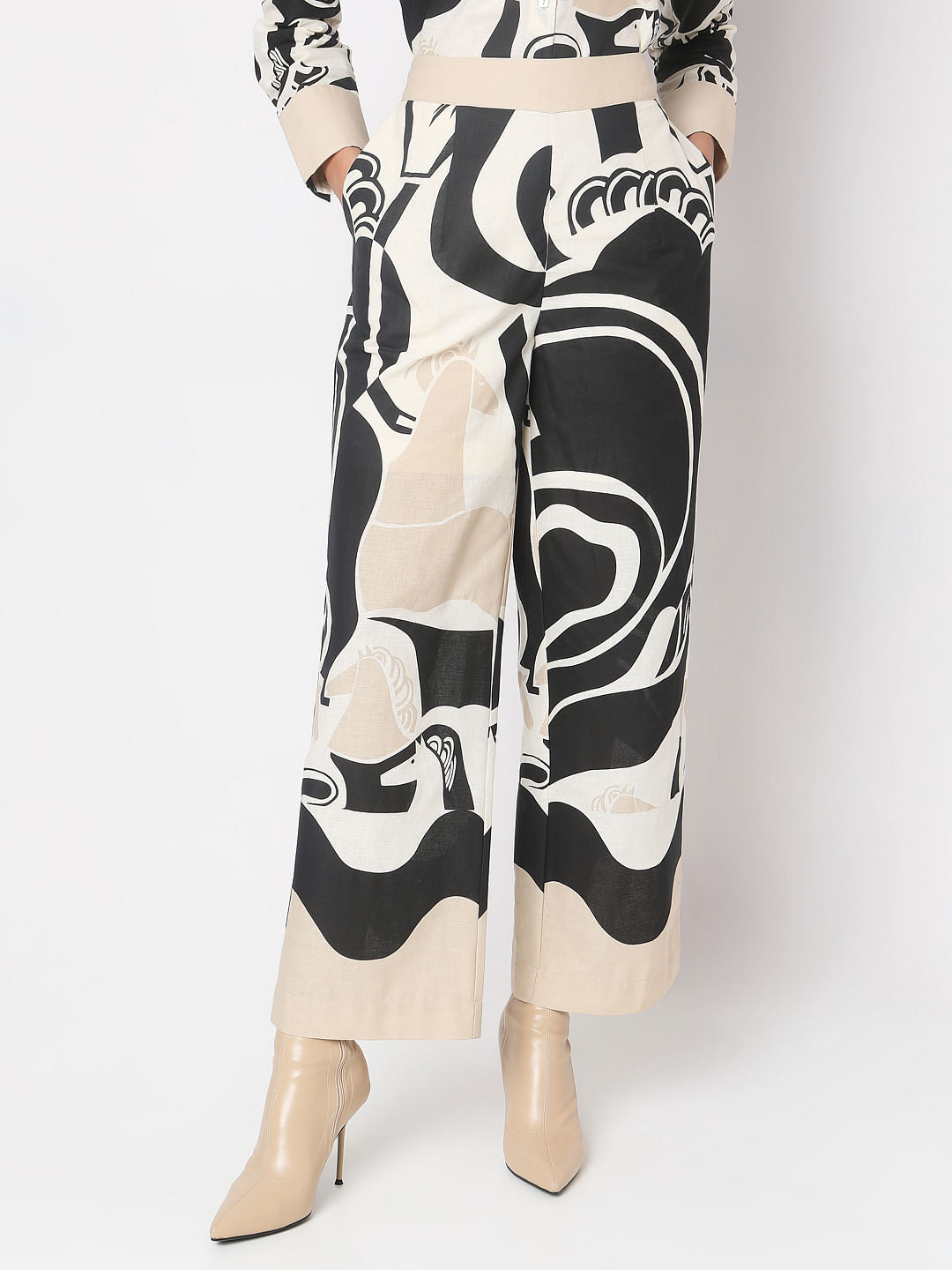 Beige Abstract Print Pant