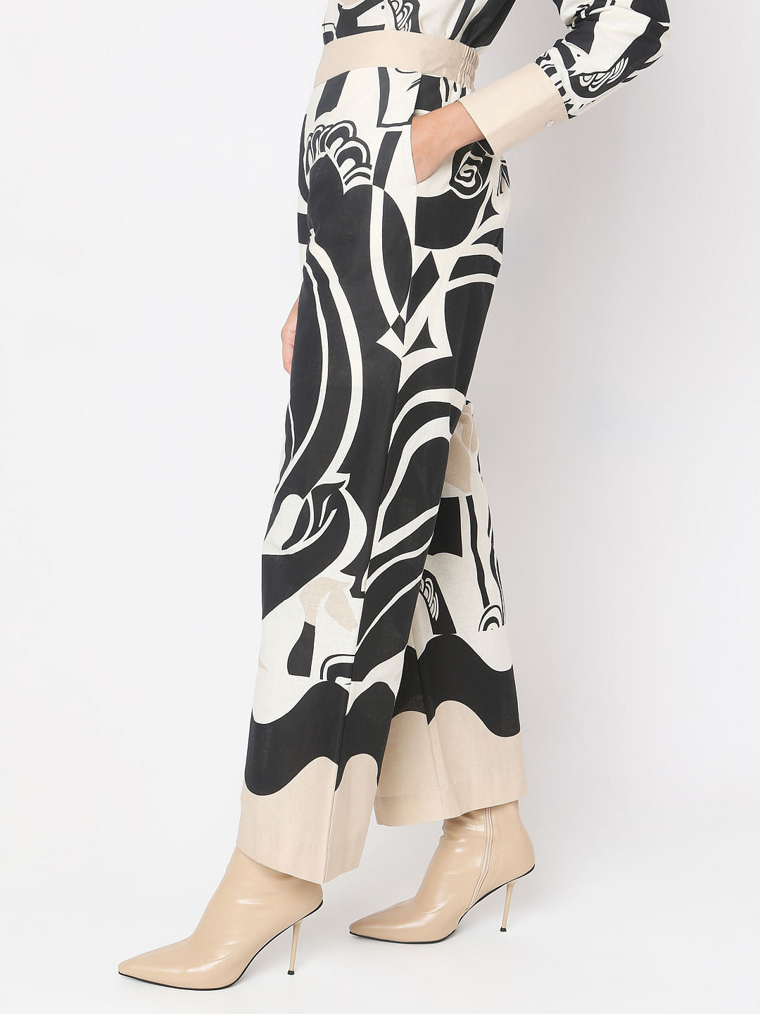 Beige Abstract Print Pant