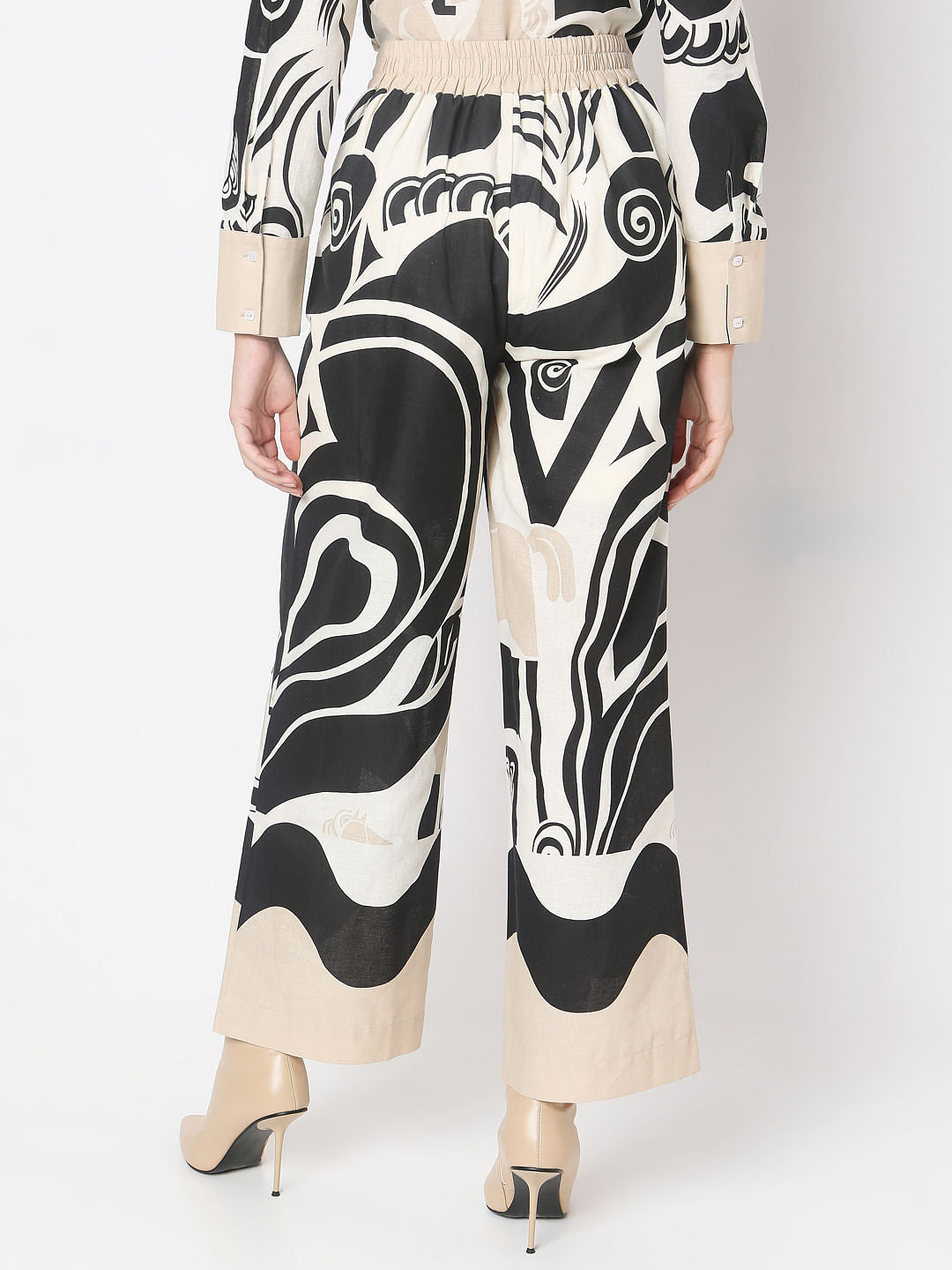 Beige Abstract Print Pant