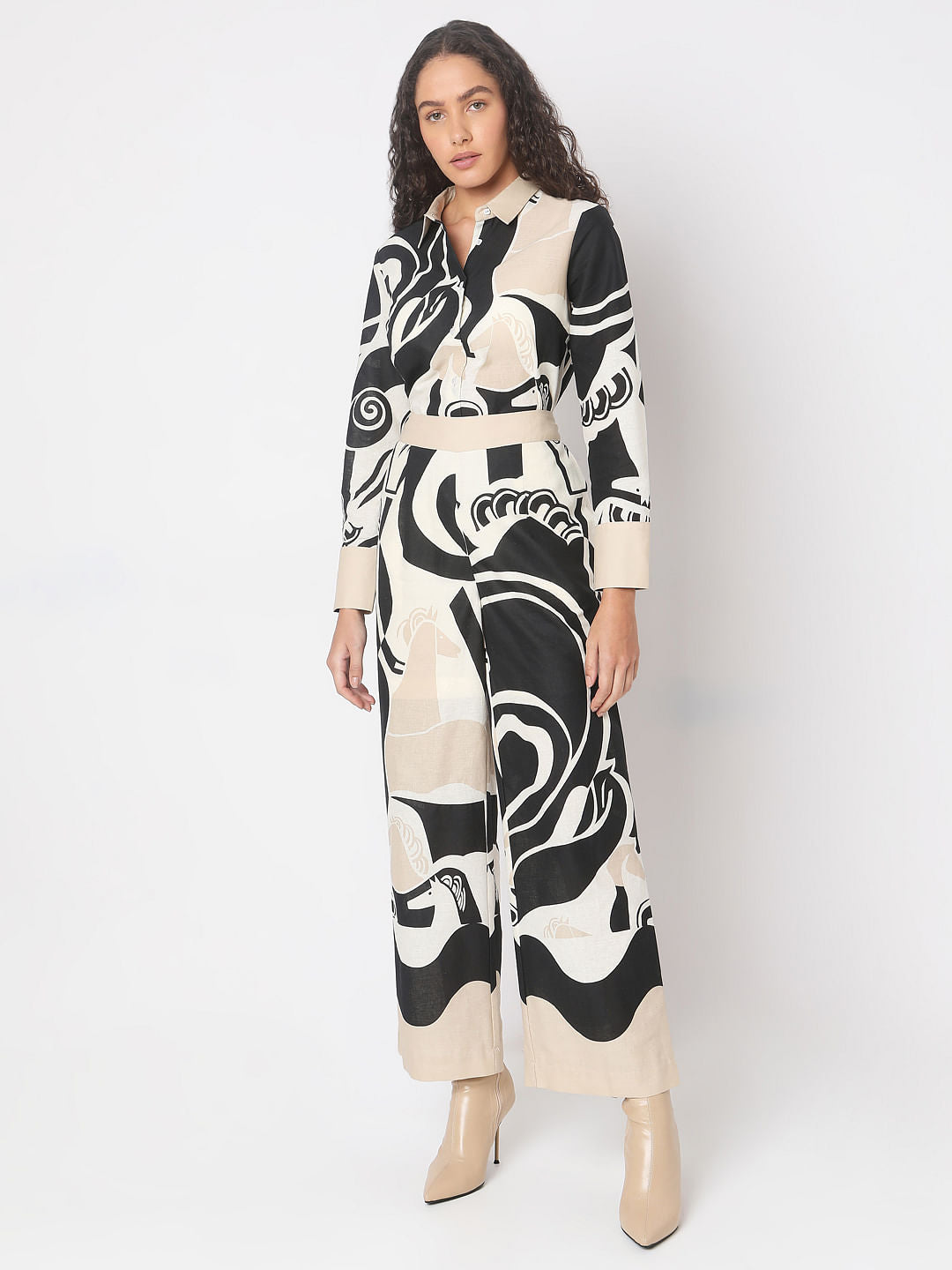 Beige Abstract Print Pant