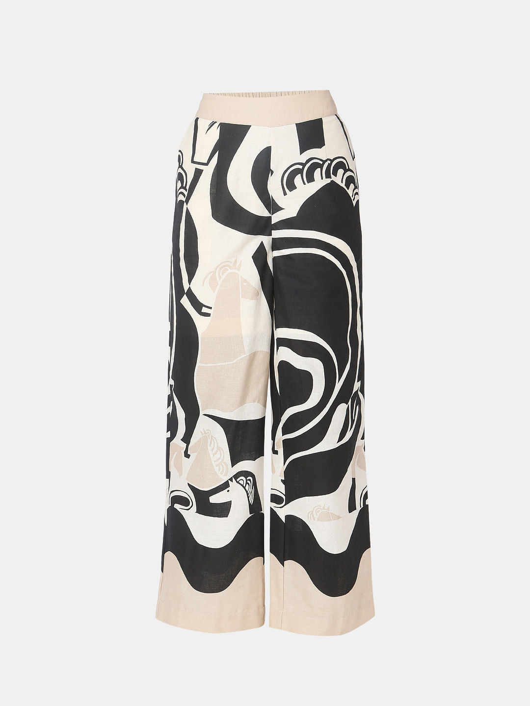 Beige Abstract Print Pant