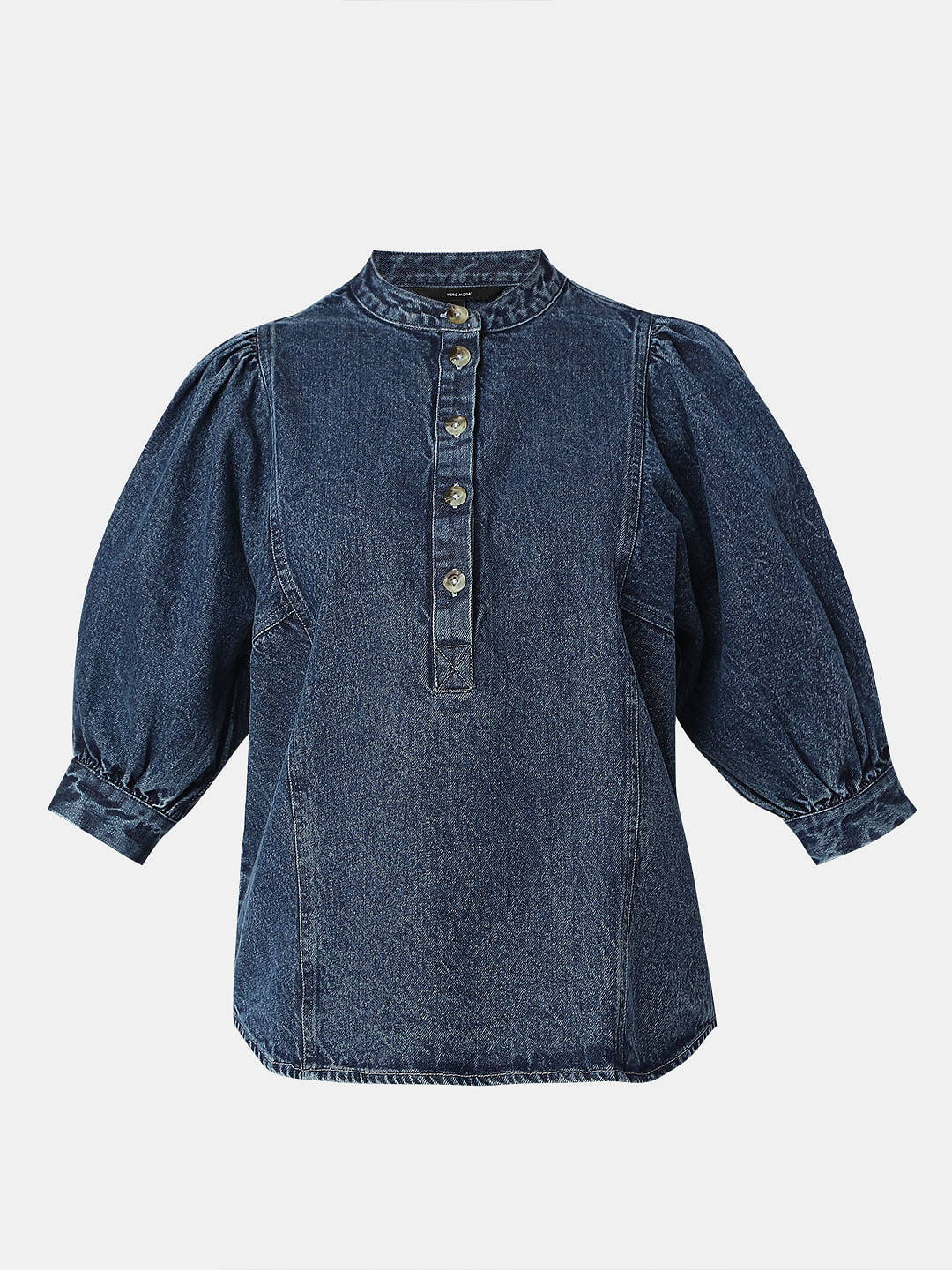 Blue Puff Sleeves Denim Top