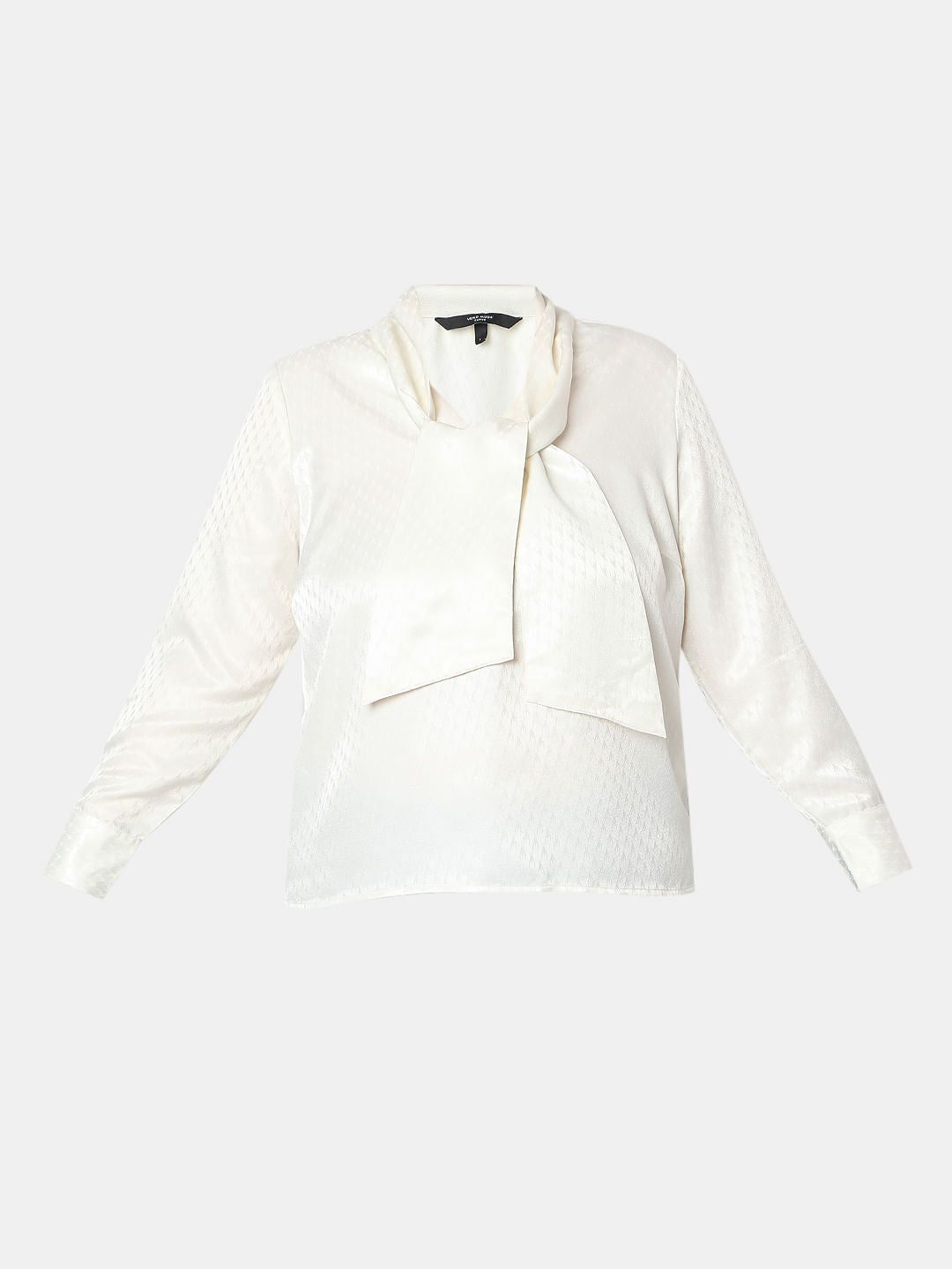 Curve Ecru Satin Pussy Bow Top