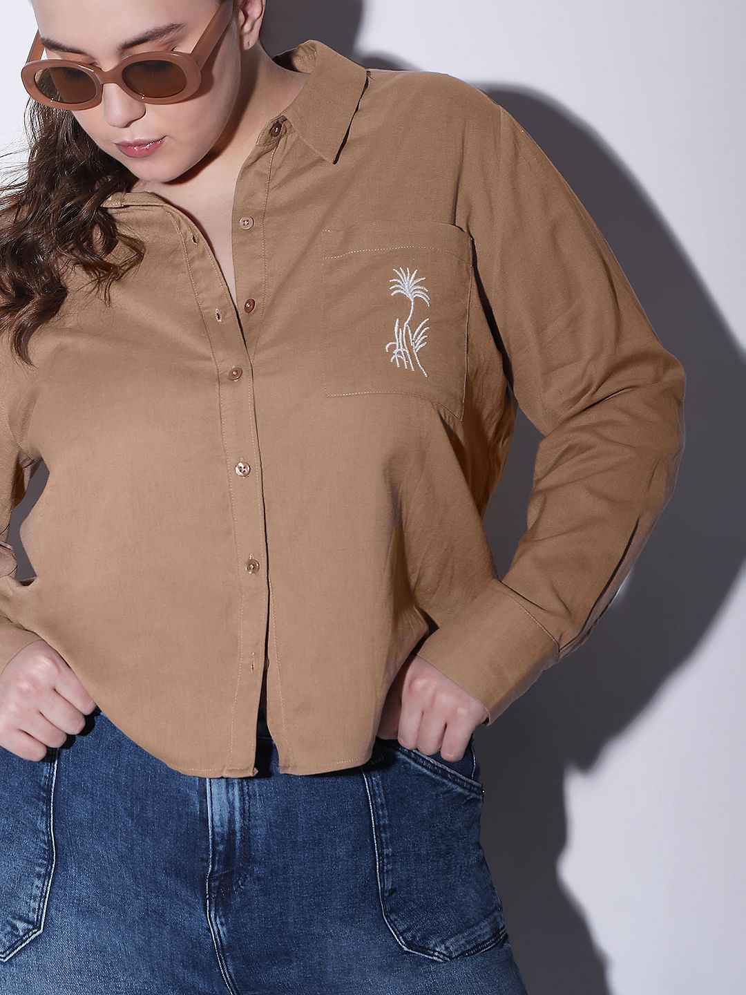 Curve Tan Cotton Shirt