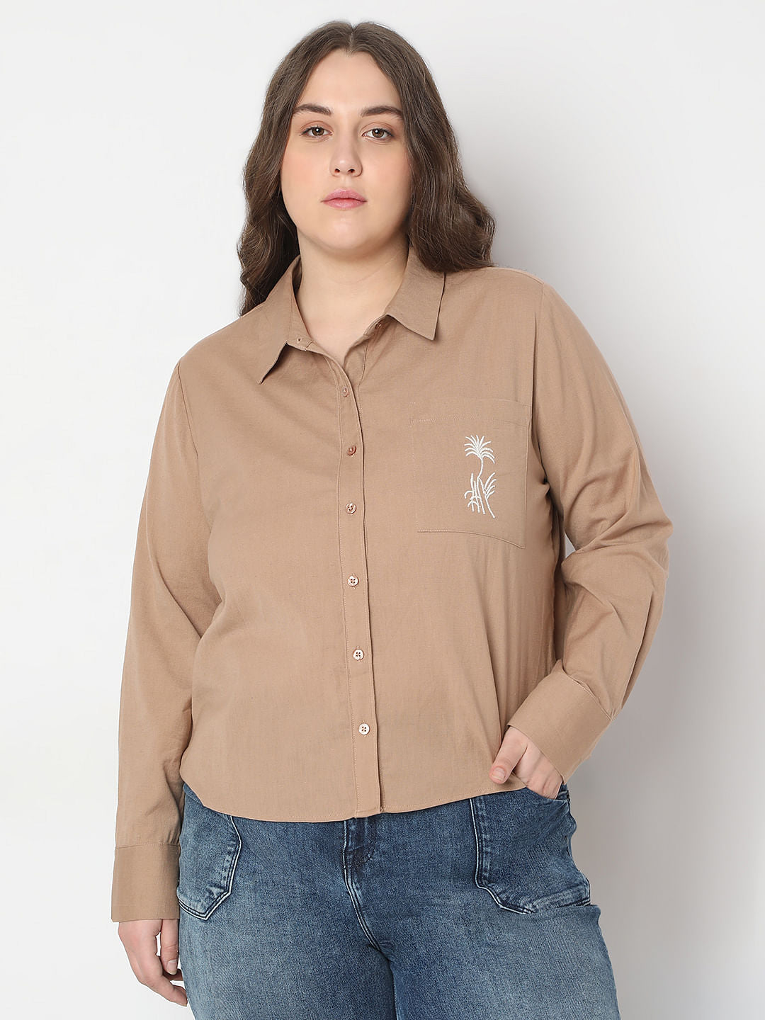 Curve Tan Cotton Shirt