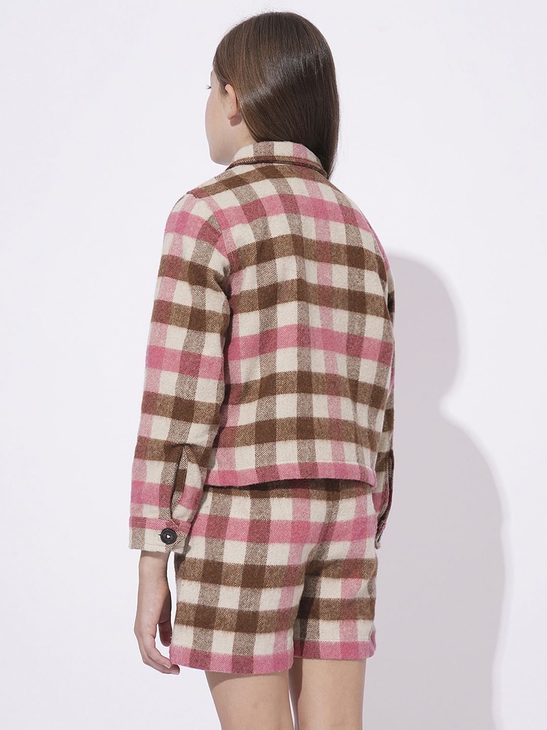Girls Brown Check Shirt