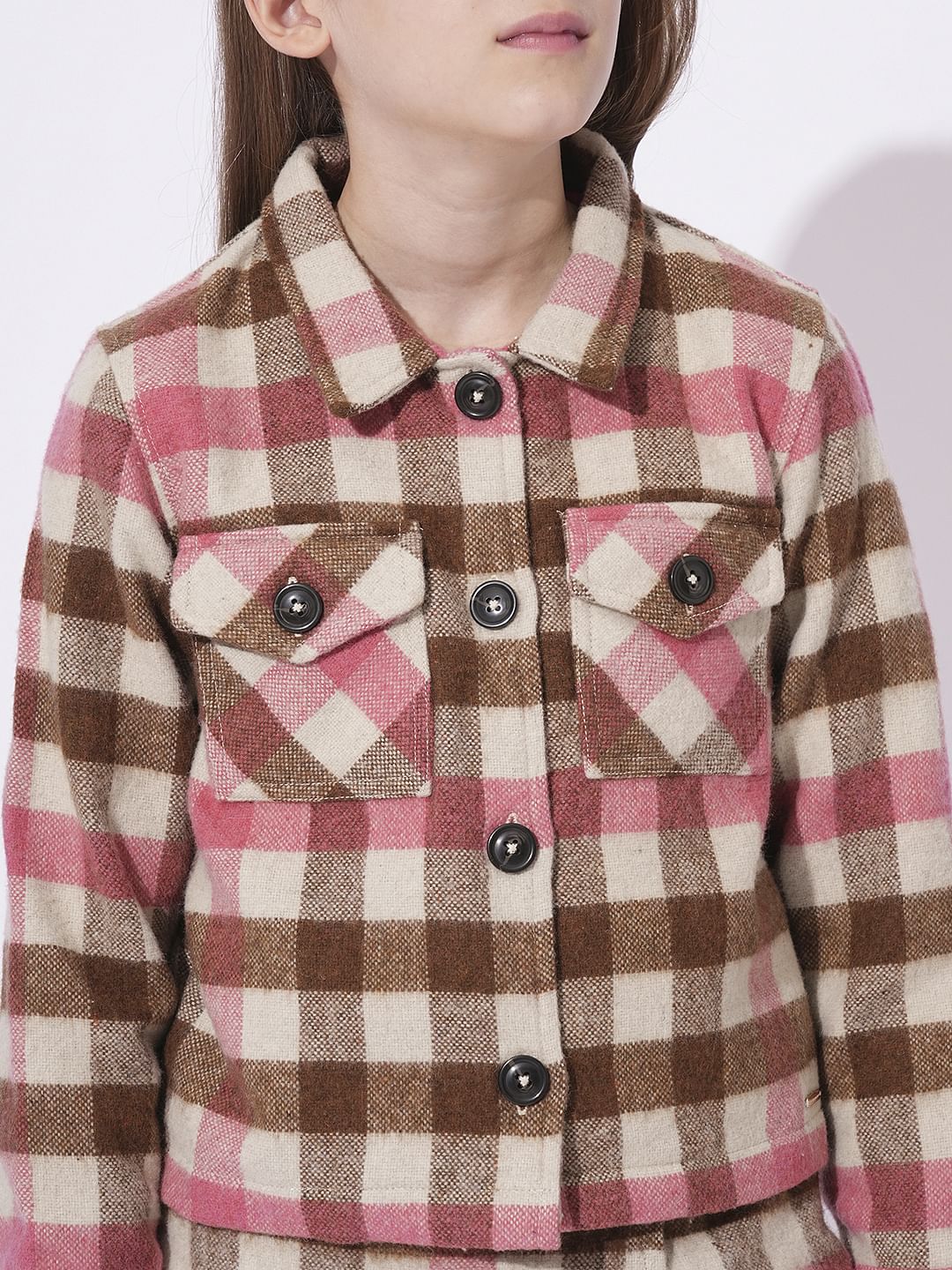 Girls Brown Check Shirt