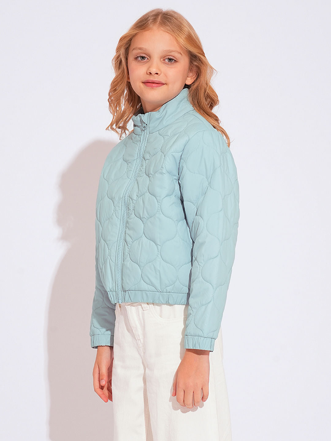 Girls Turquoise Quilted Puffer Jacket