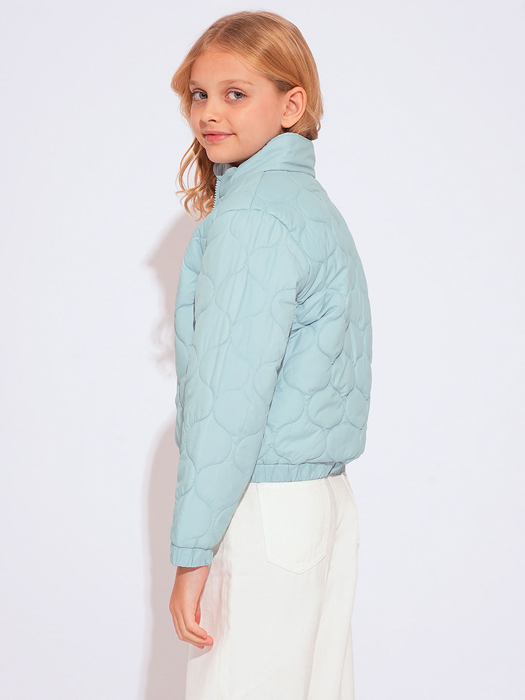 Girls Turquoise Quilted Puffer Jacket
