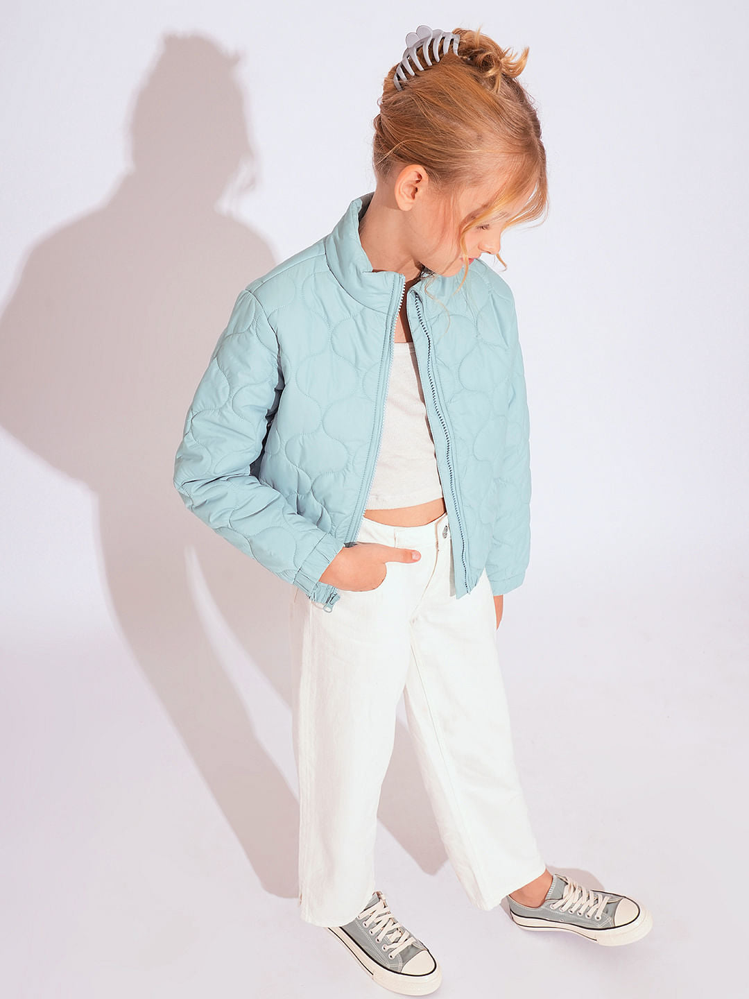 Girls Turquoise Quilted Puffer Jacket