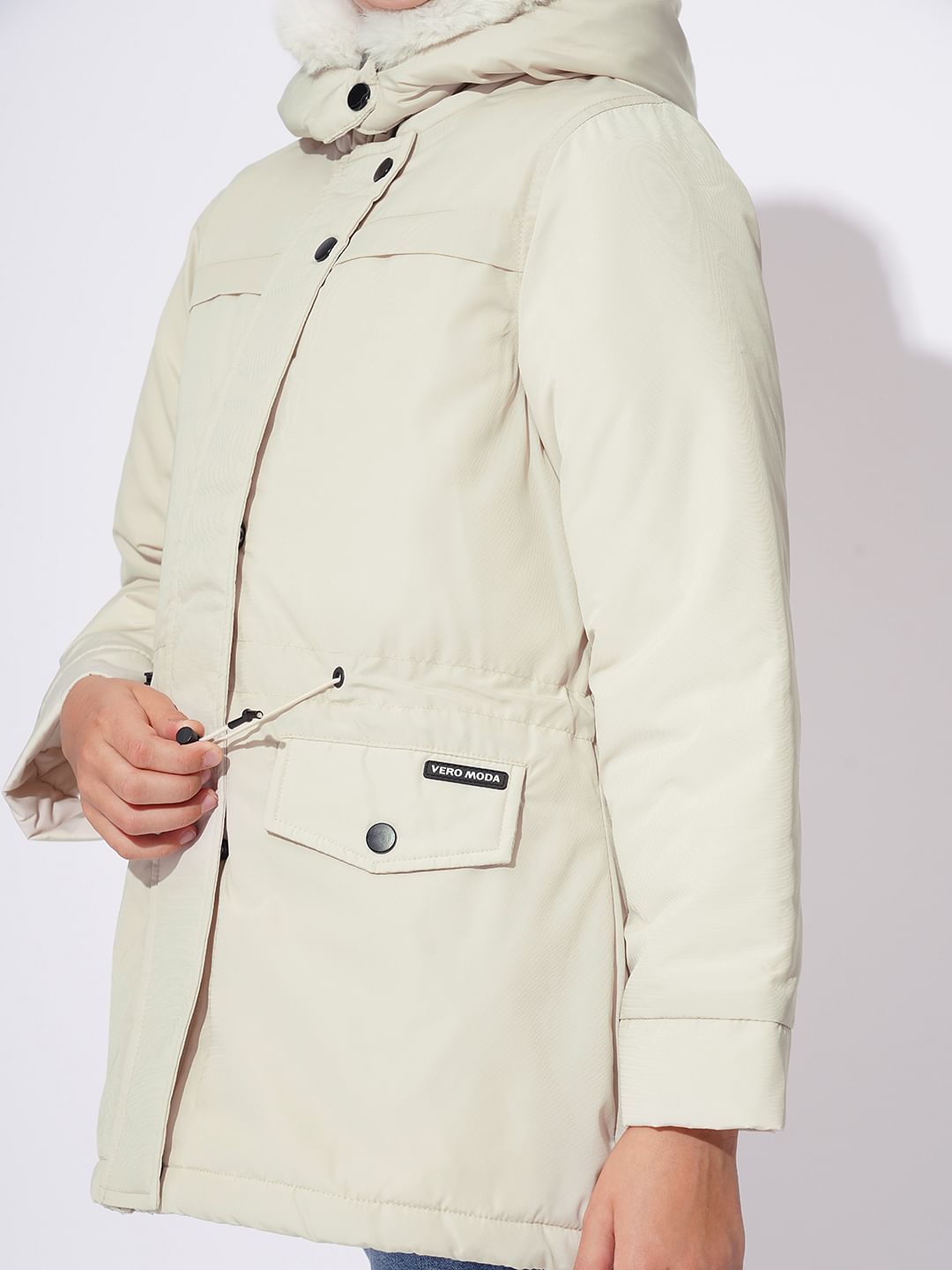 Girls White Fur Hooded Parka Jacket