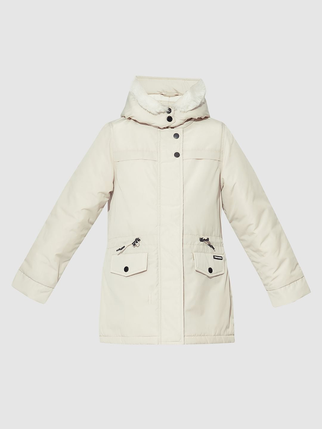 Girls White Fur Hooded Parka Jacket