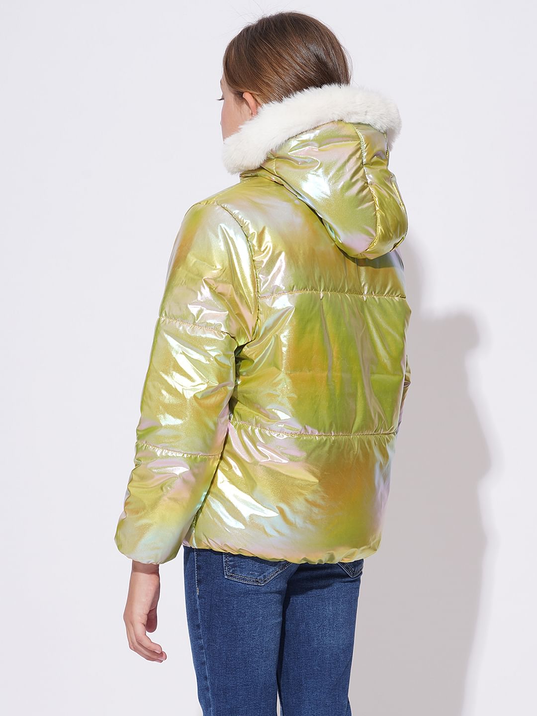Girls Green Holographic Puffer Jacket