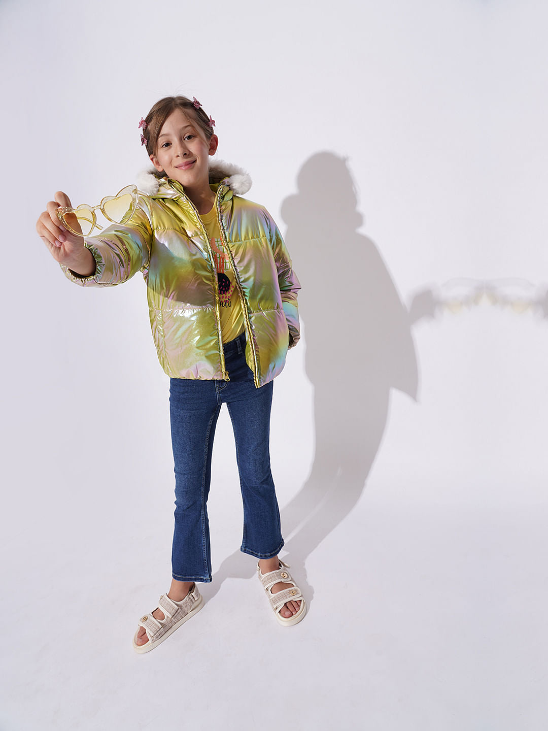 Girls Green Holographic Puffer Jacket