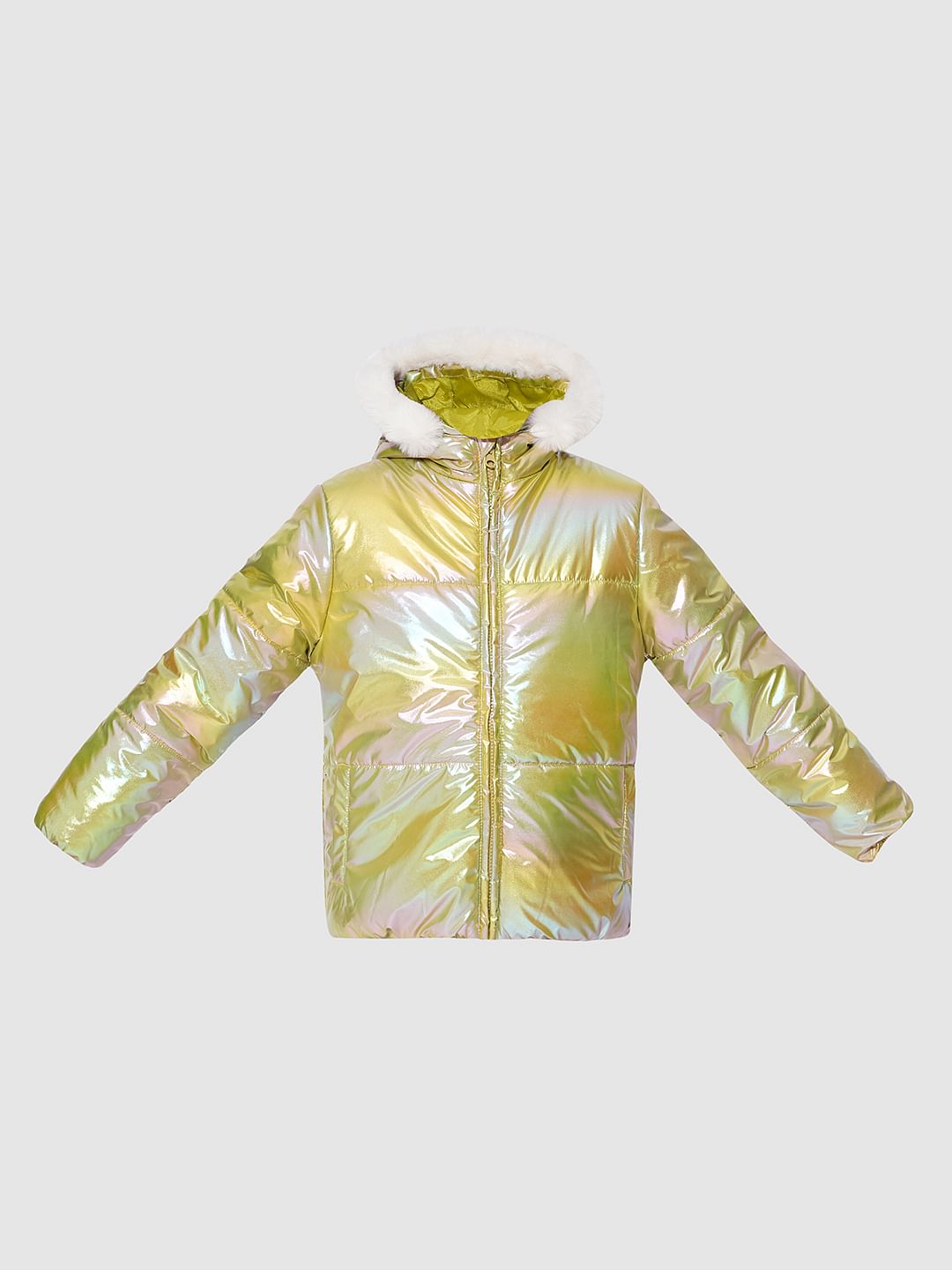 Girls Green Holographic Puffer Jacket