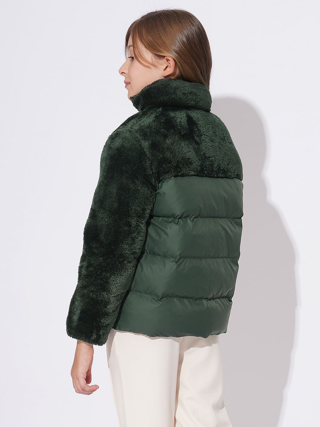 Girls Dark Green Puffer Corduroy Jacket
