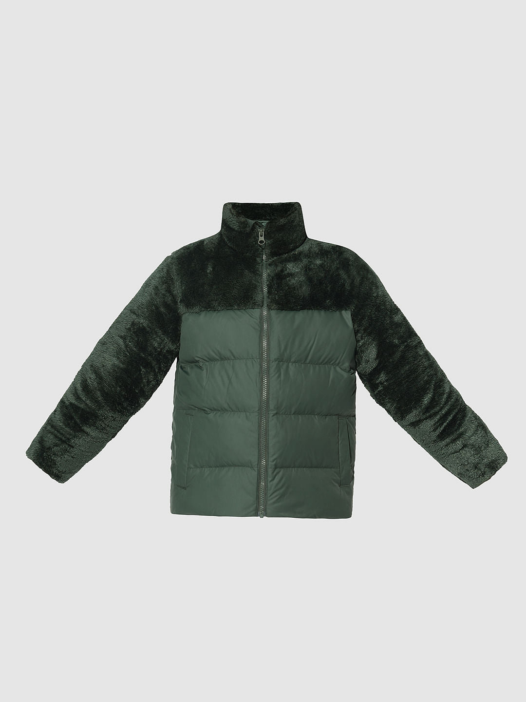 Girls Dark Green Puffer Corduroy Jacket