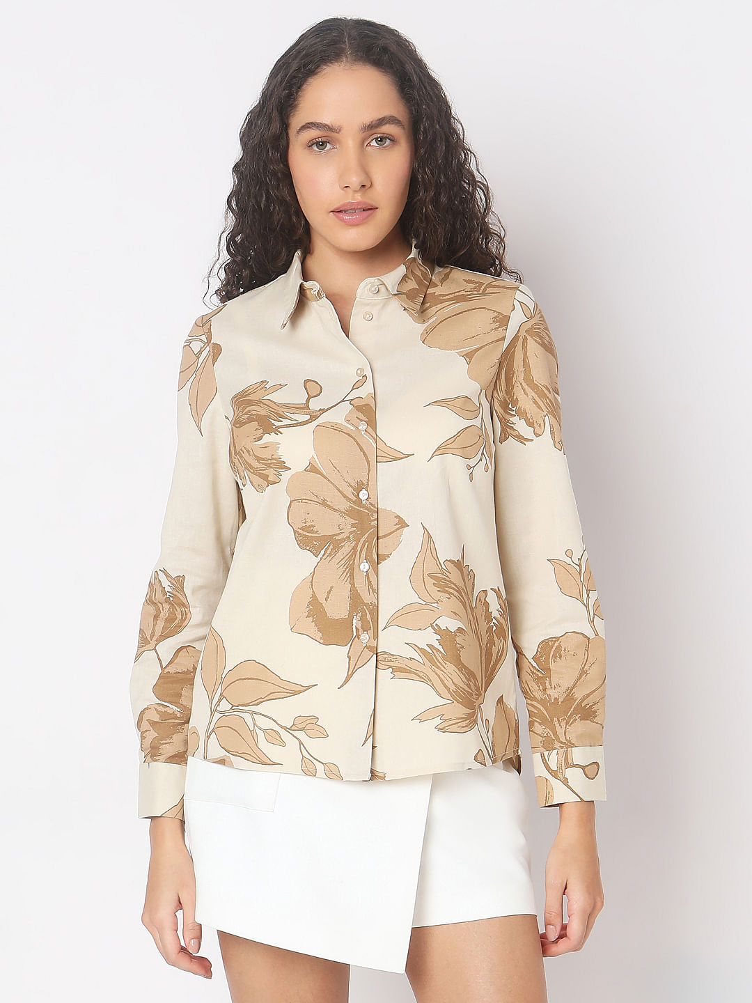 Beige Floral Shirt