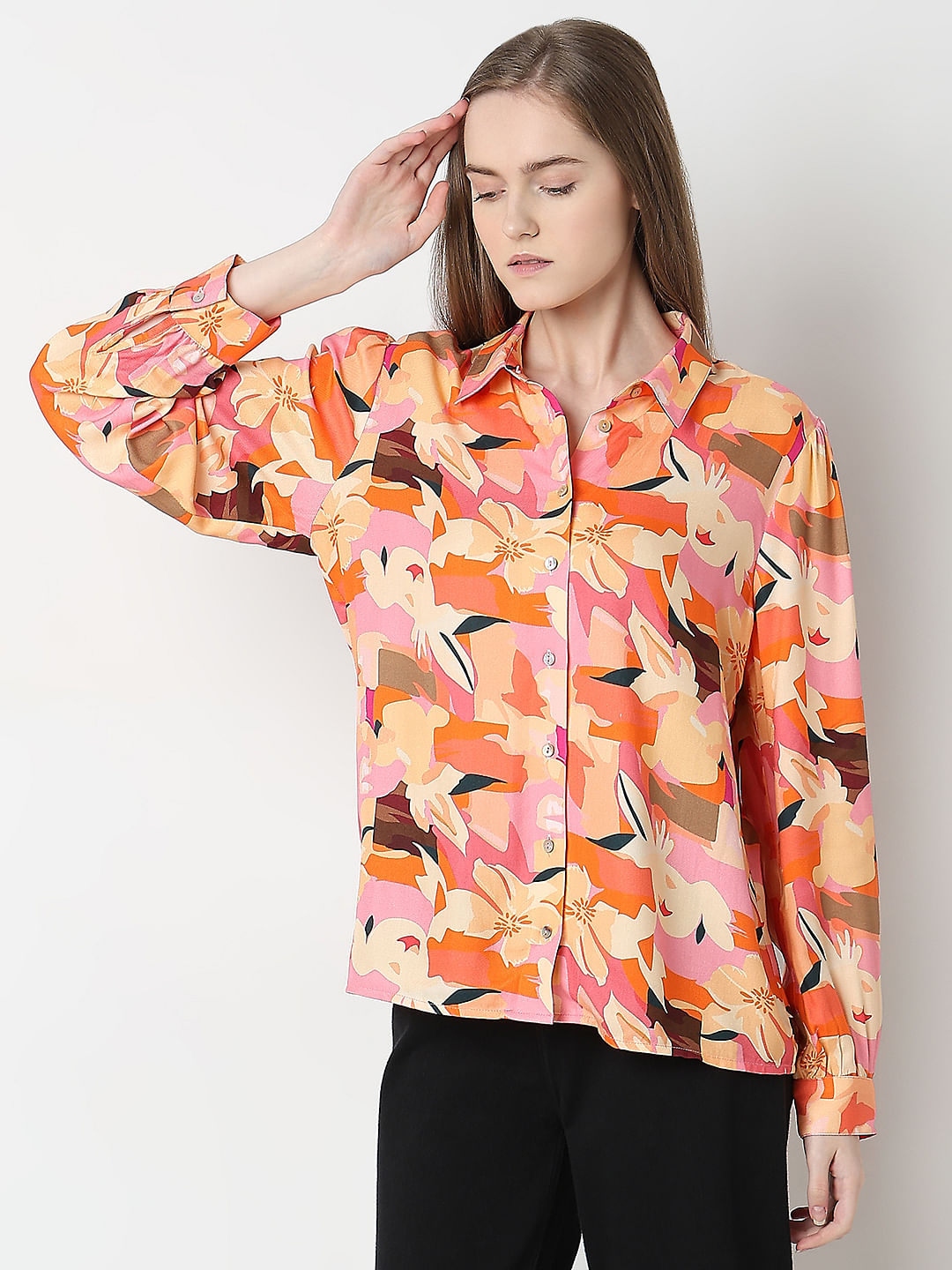 Orange Floral Print Shirt