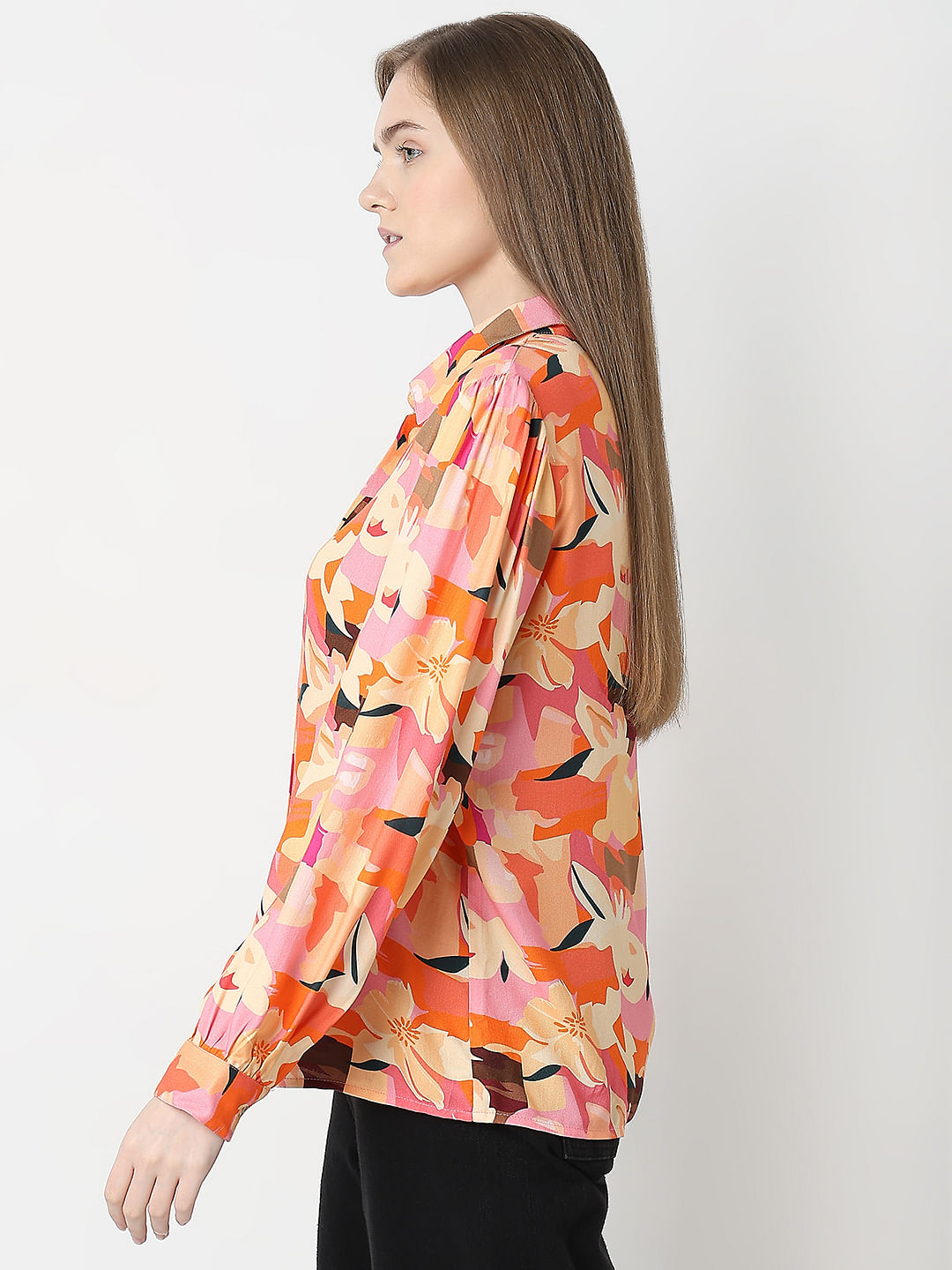 Orange Floral Print Shirt