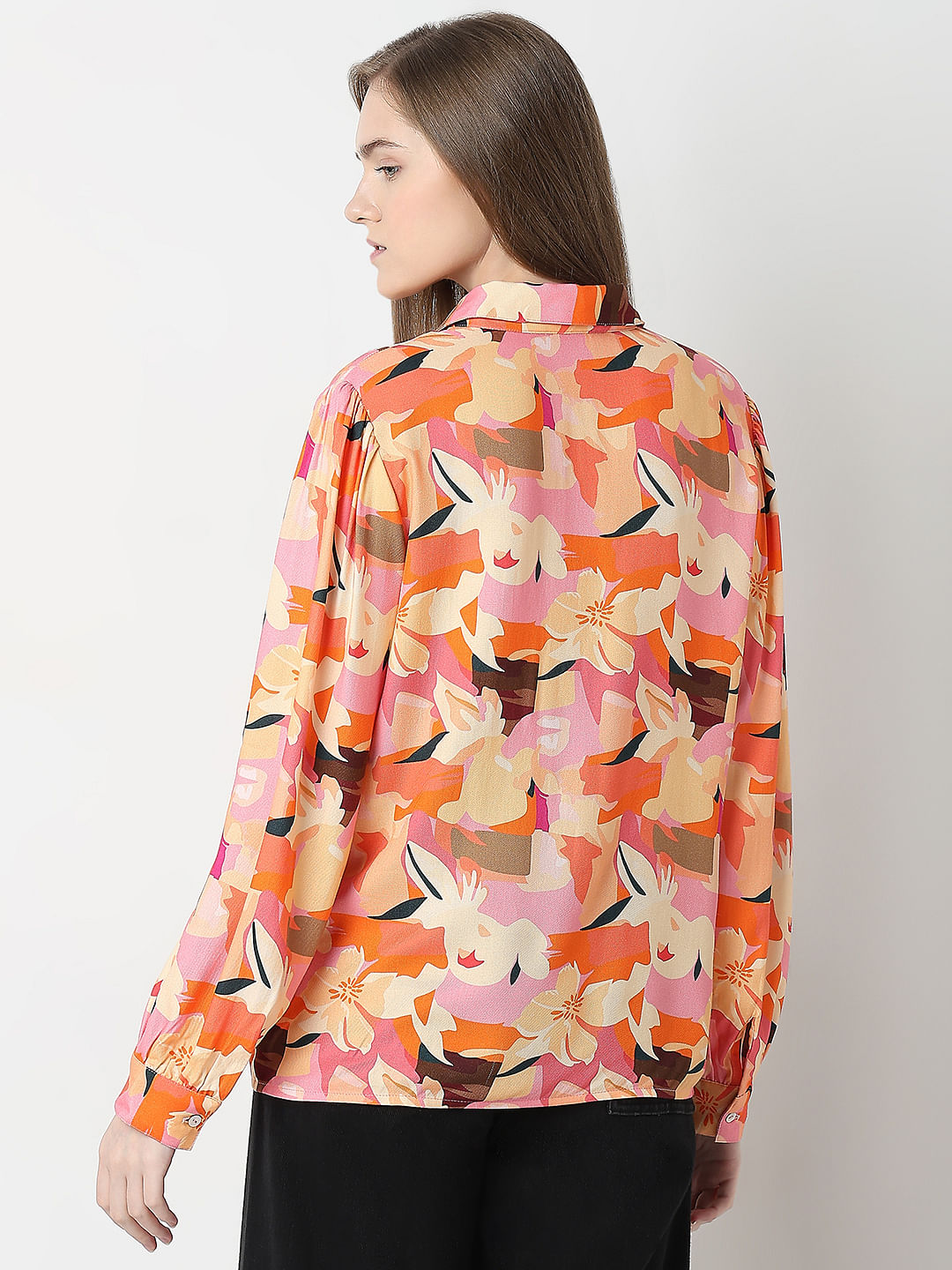 Orange Floral Print Shirt