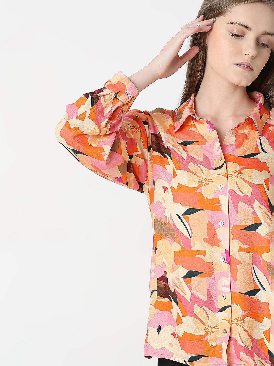 Orange Floral Print Shirt