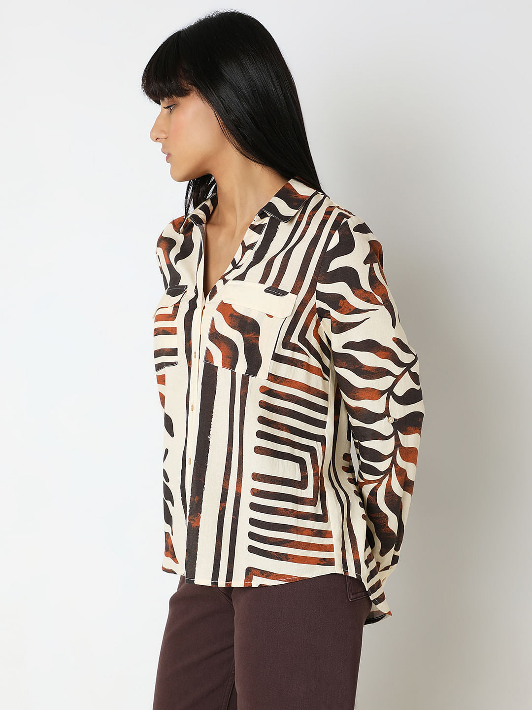 Brown Abstract Print Shirt