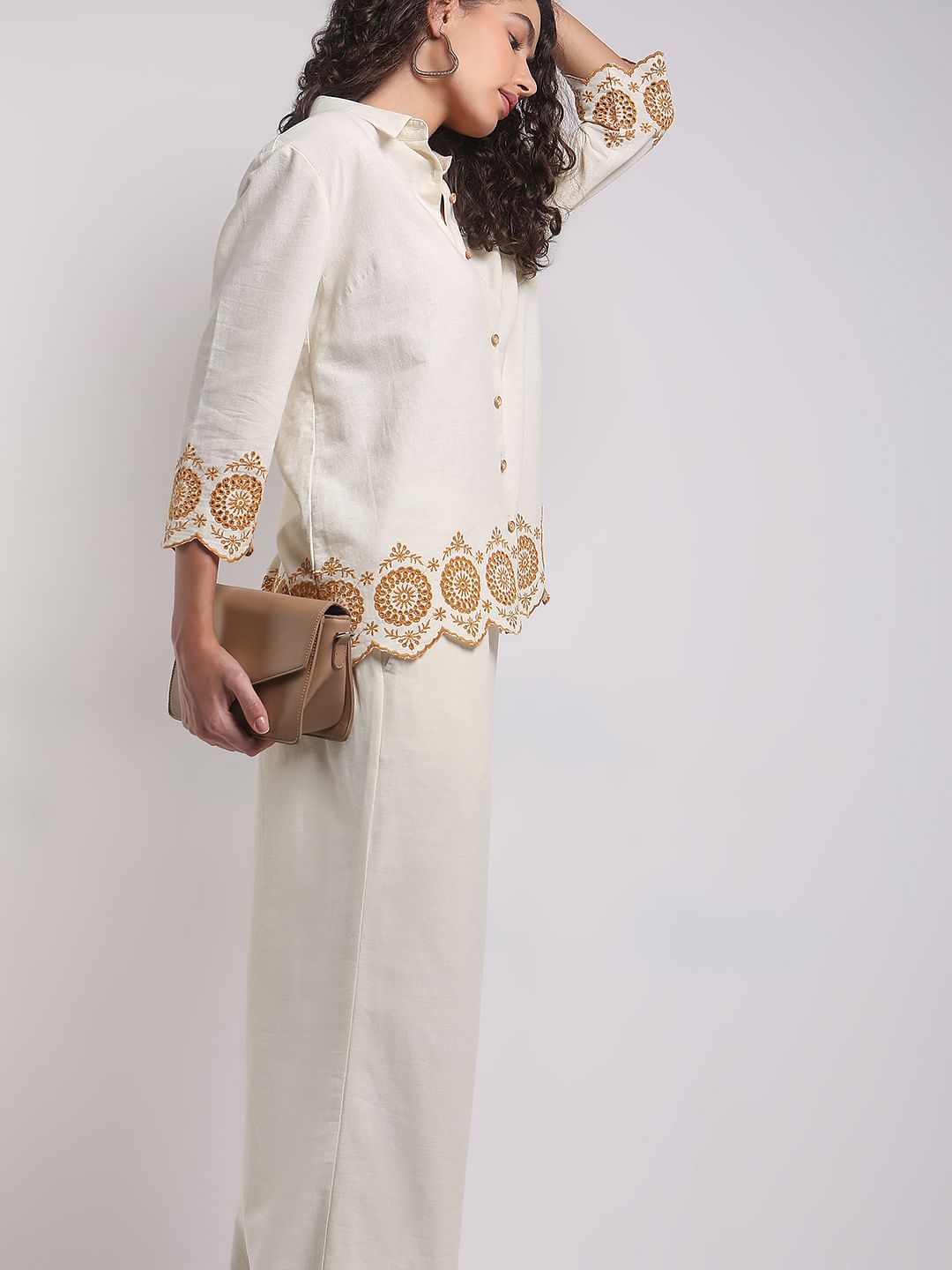 Ecru Cut-Out Co-Ord Set Shirt