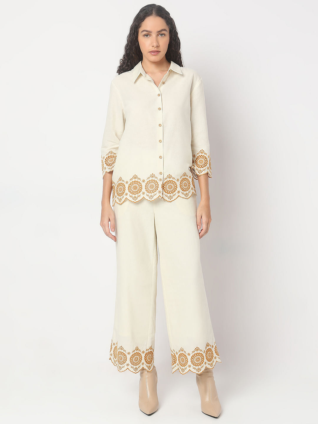 Ecru Cut-Out Co-Ord Set Shirt