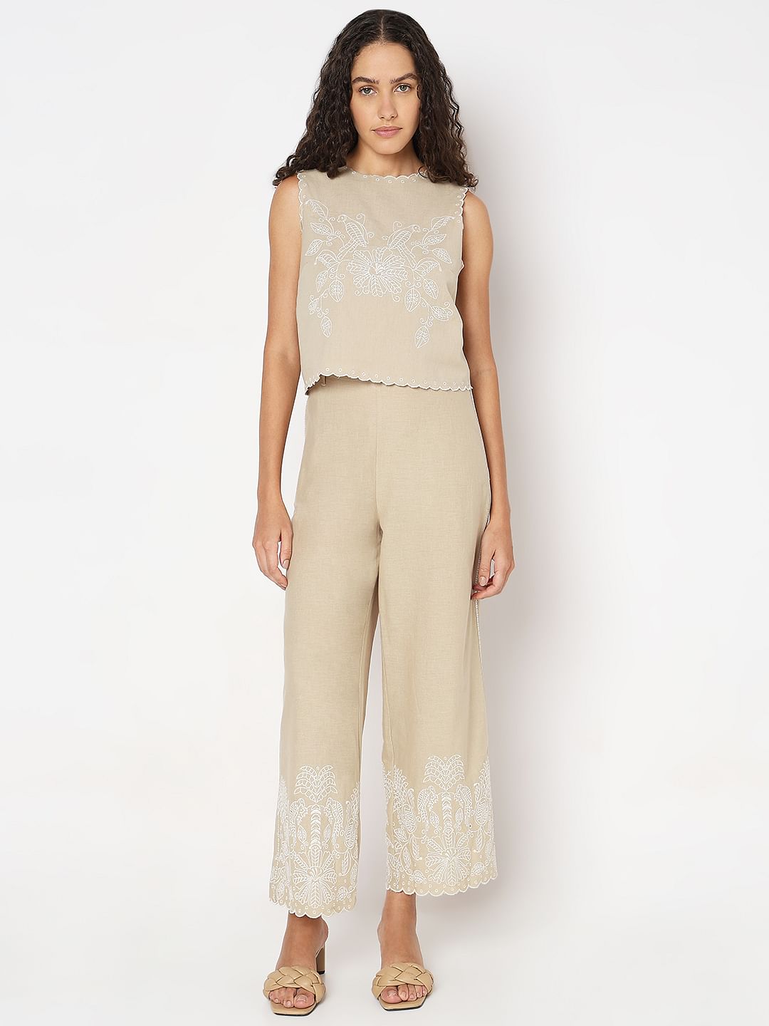 Beige Sleeveless Co-Ord Set Top