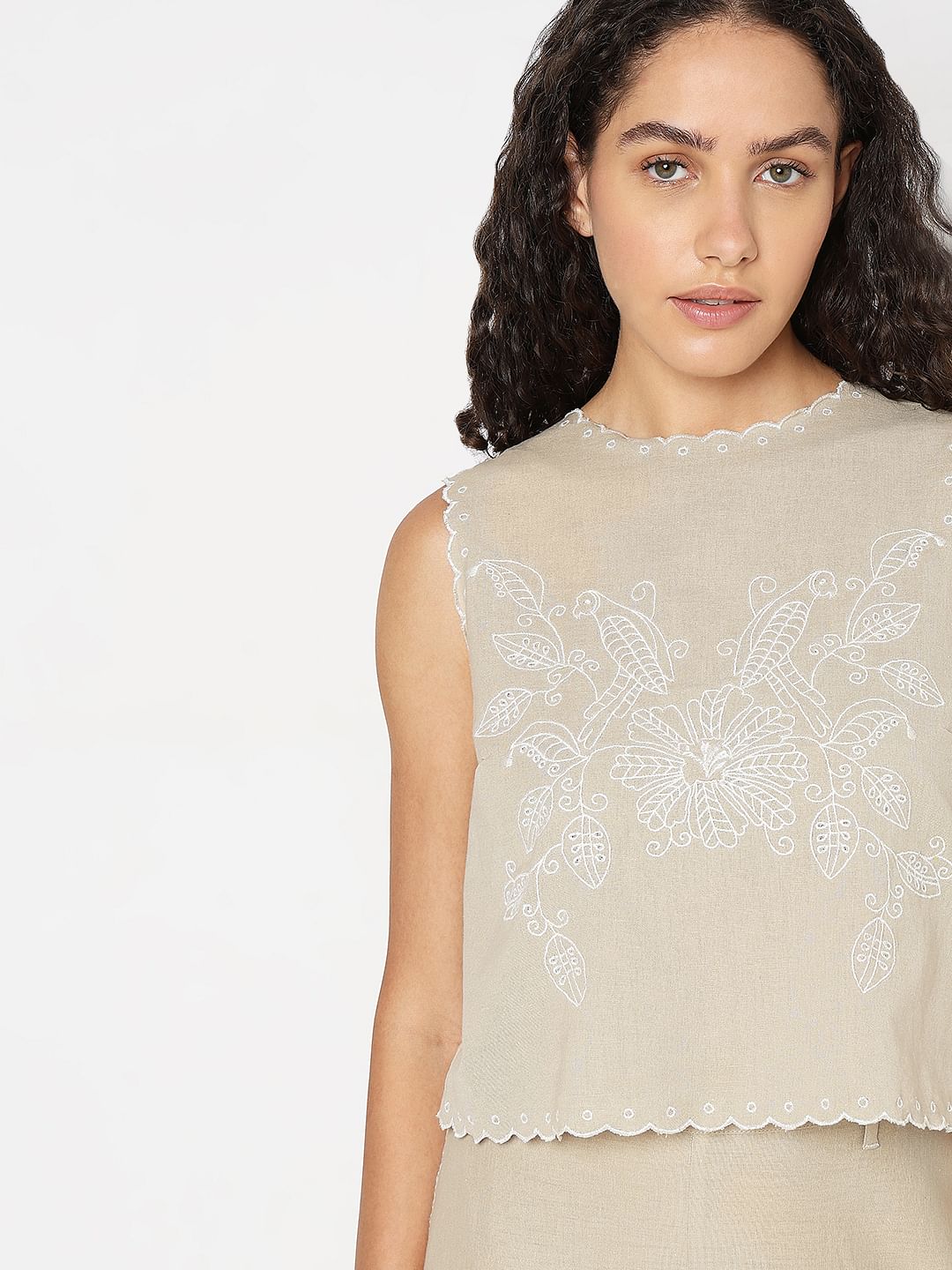 Beige Sleeveless Co-Ord Set Top