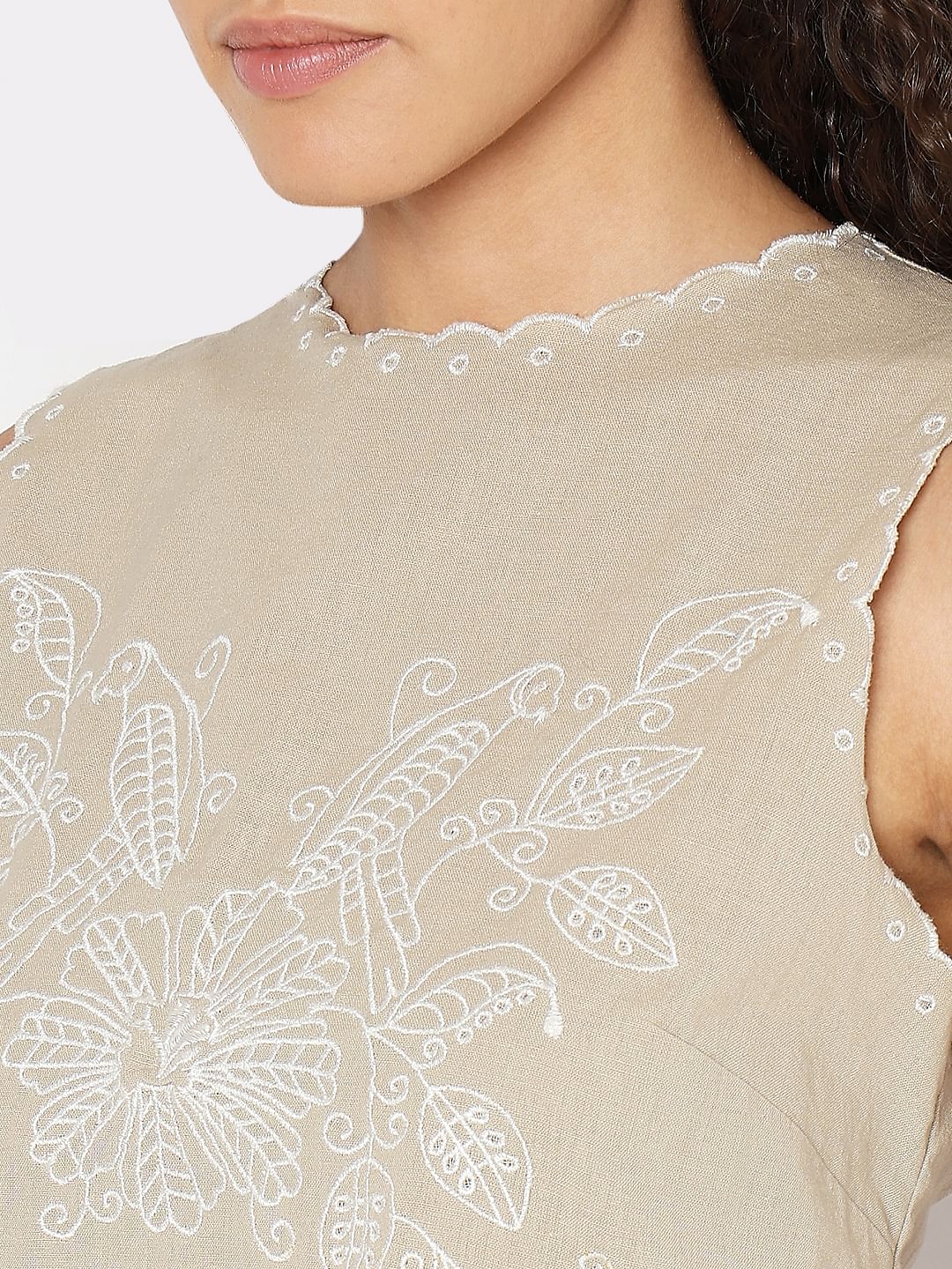 Beige Sleeveless Co-Ord Set Top