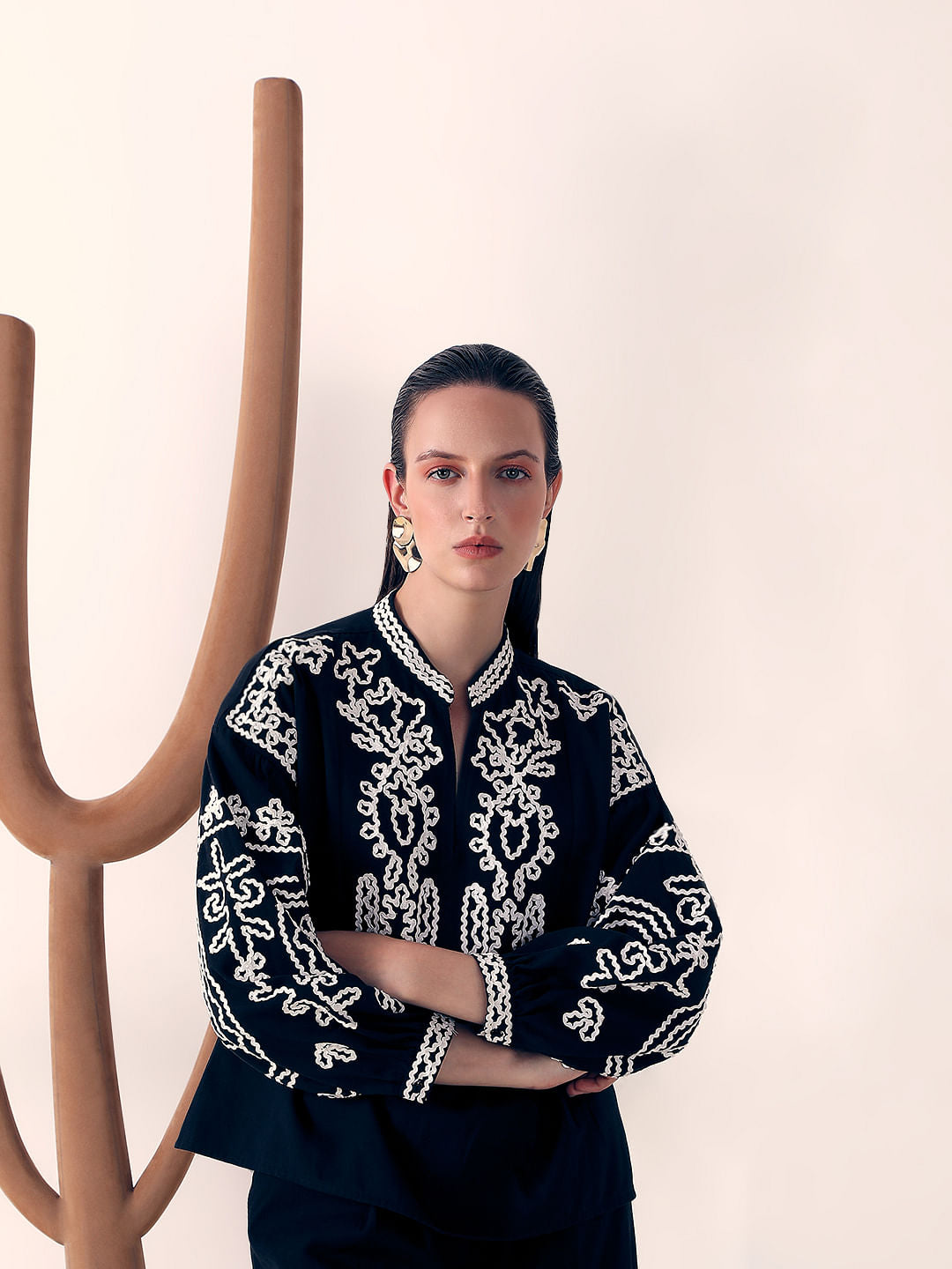 Black Embroidered Co-Ord Set Top