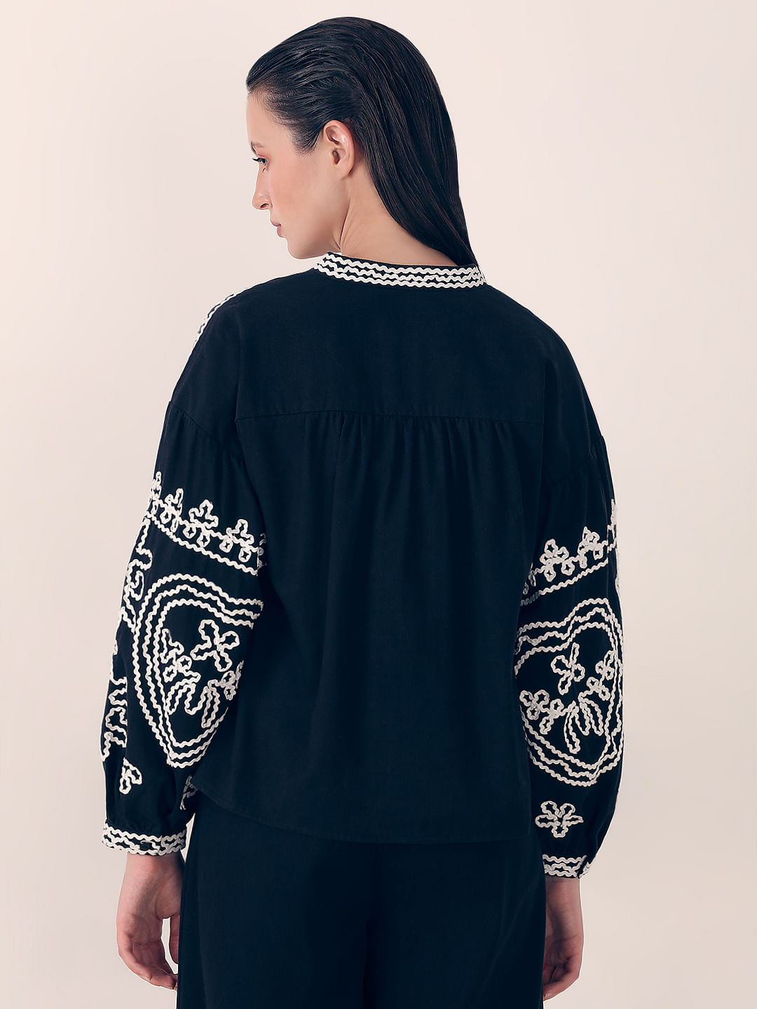 Black Embroidered Co-Ord Set Top