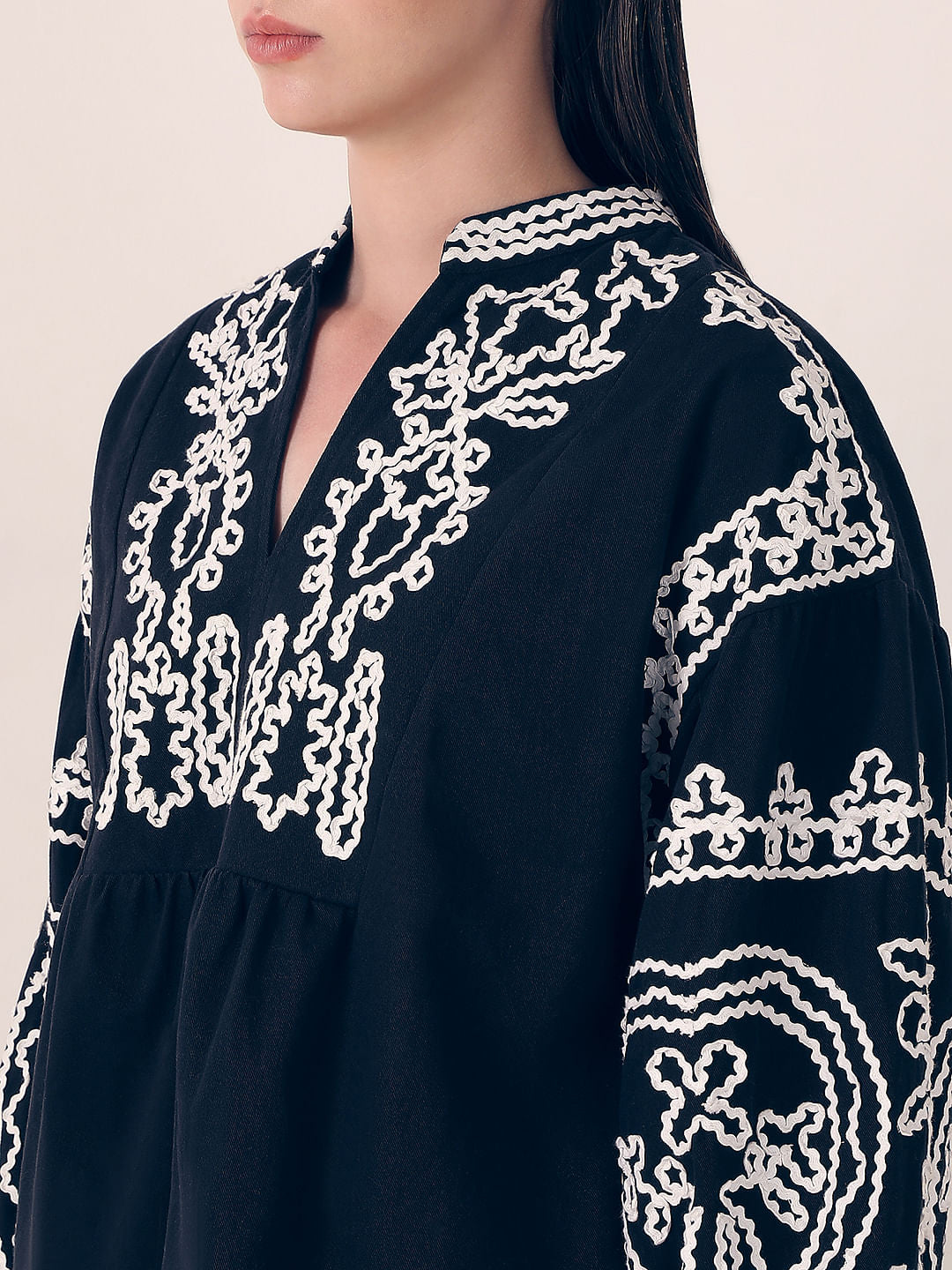 Black Embroidered Co-Ord Set Top