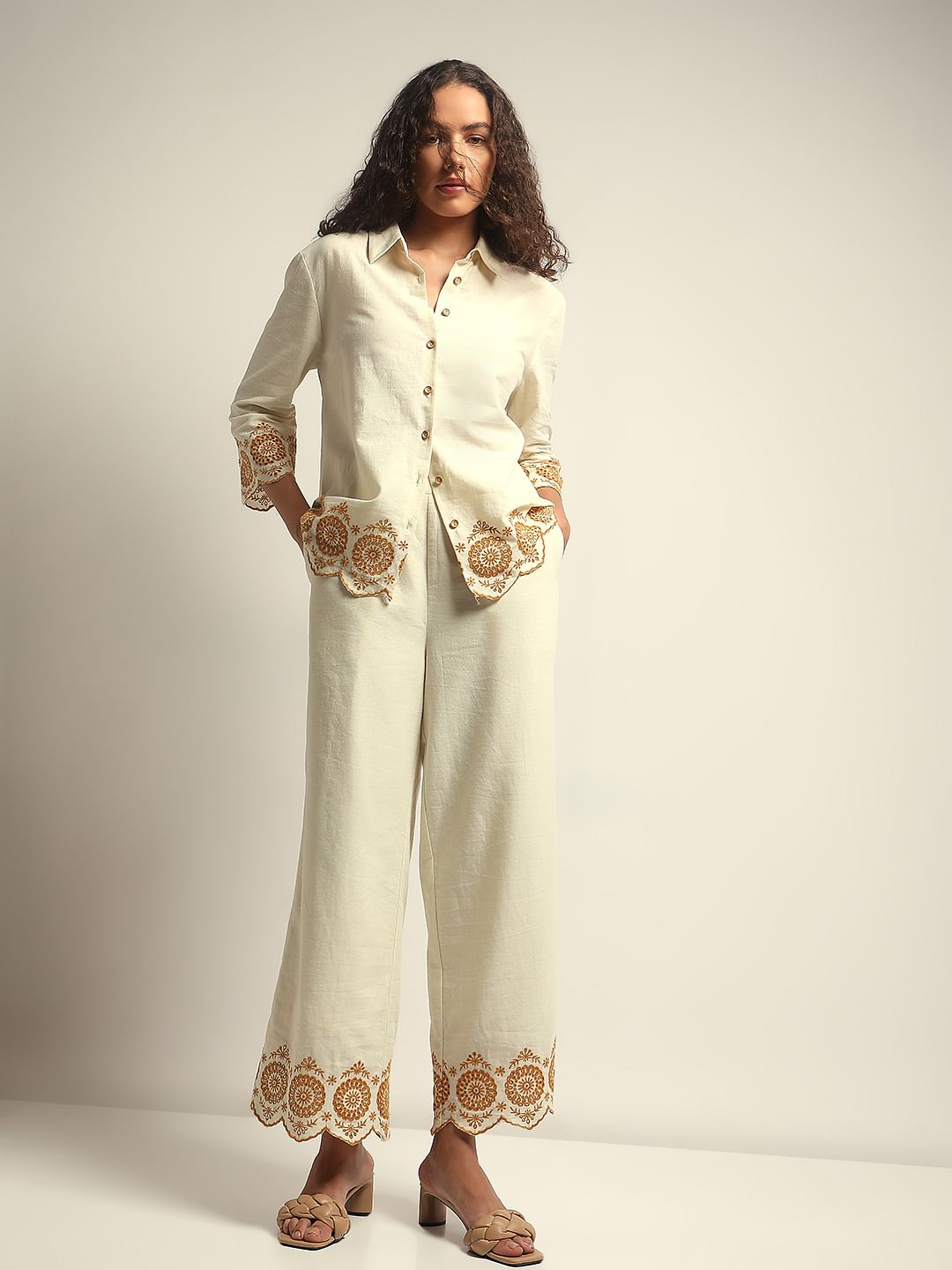 Ecru Cut-Out Co-Ord Set Pants