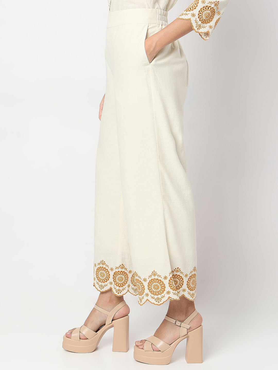 Ecru Cut-Out Co-Ord Set Pants