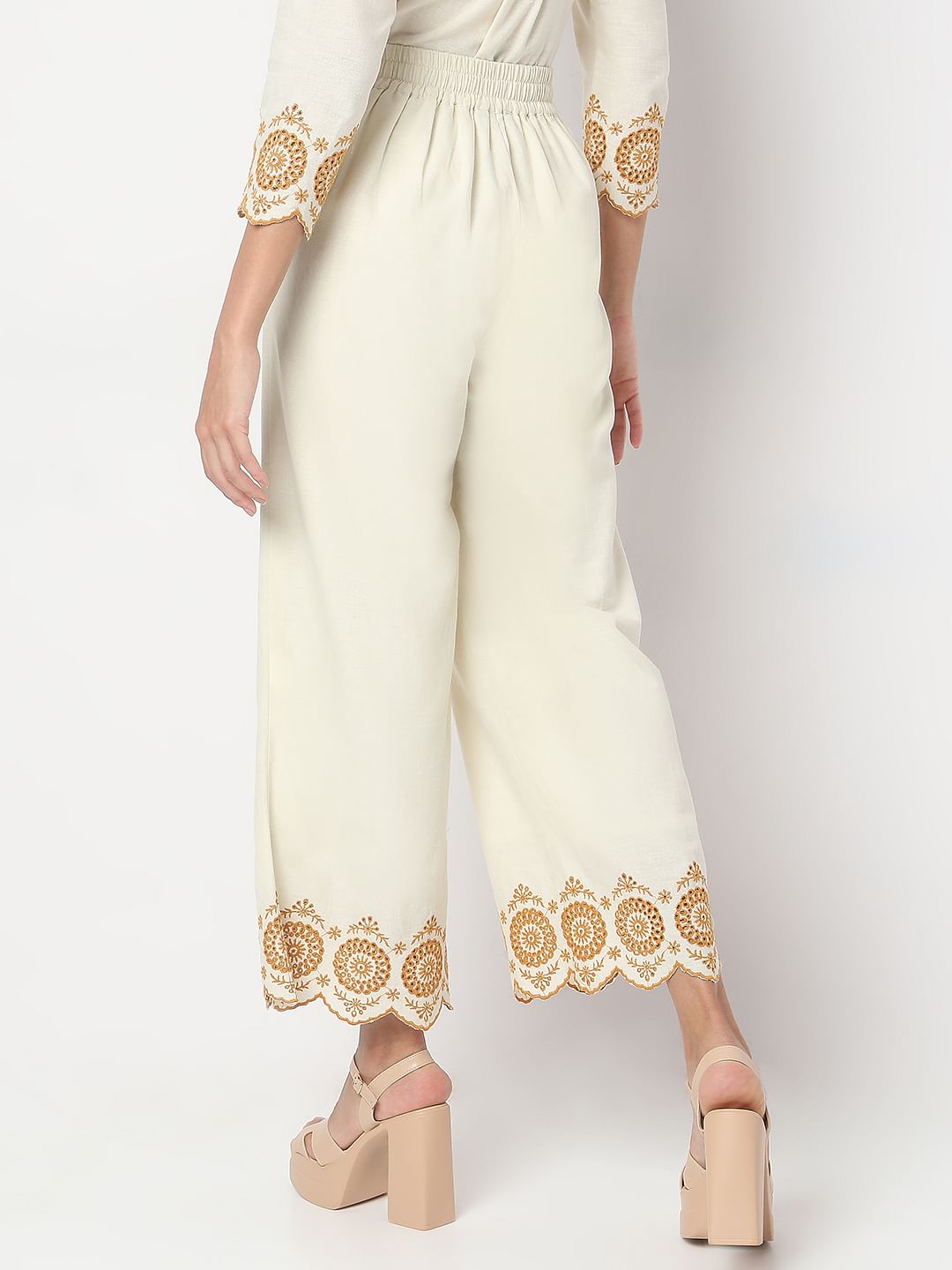 Ecru Cut-Out Co-Ord Set Pants