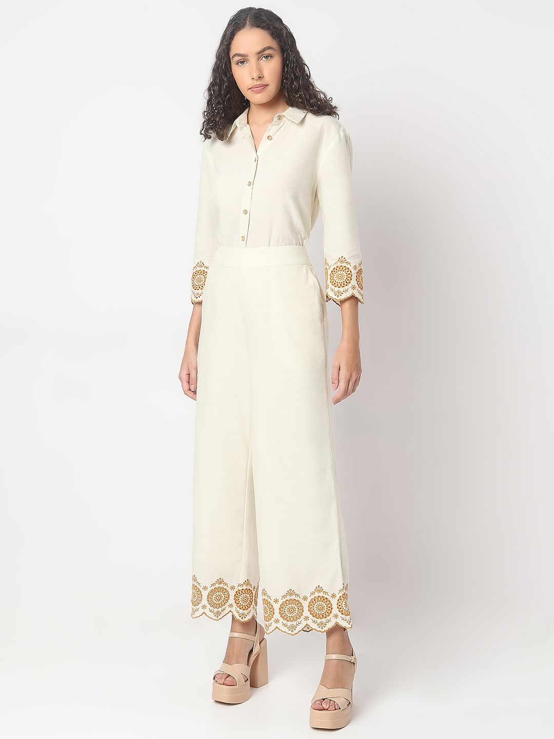 Ecru Cut-Out Co-Ord Set Pants